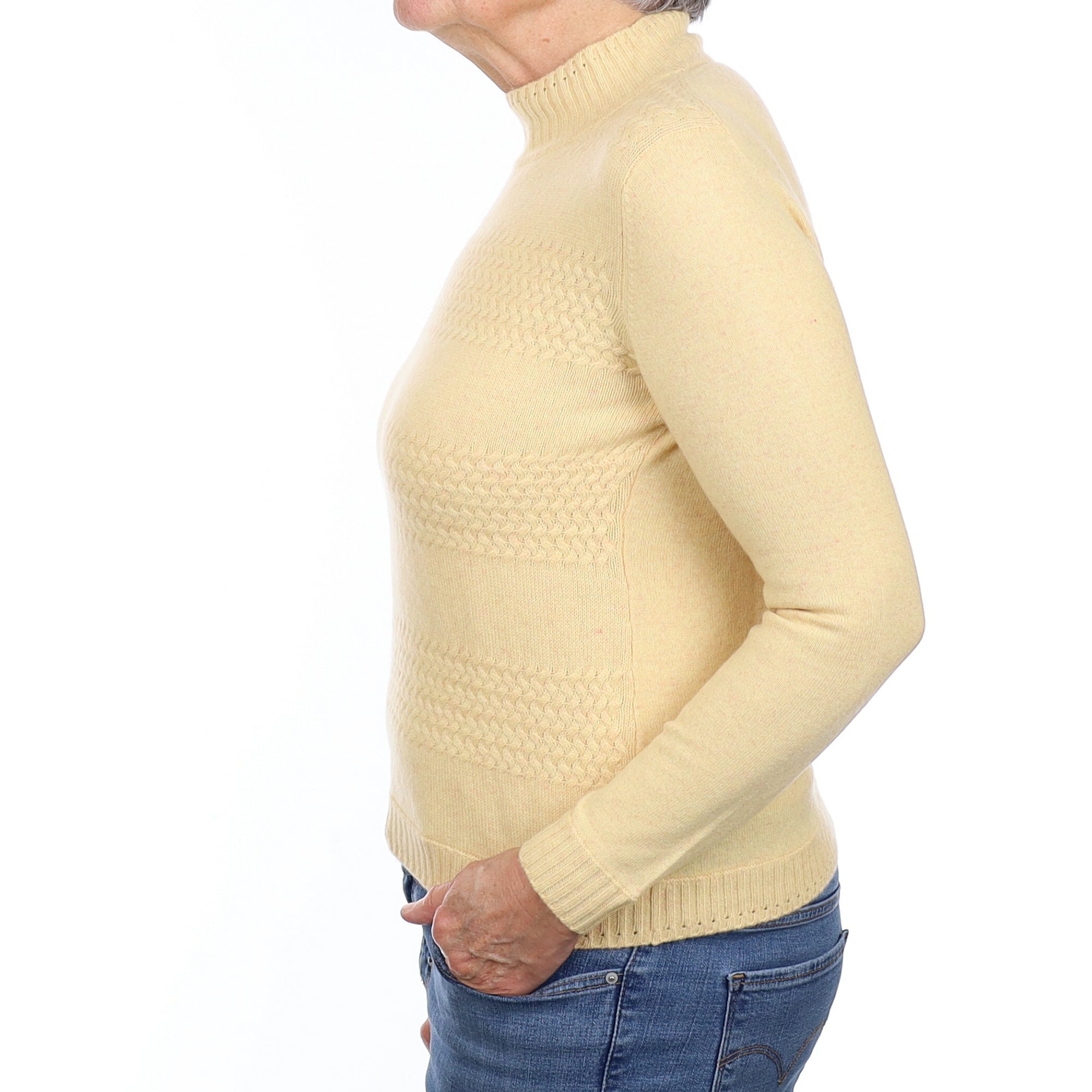 Pale Yellow Fleck Cashmere Turtle Neck Jumper Medium