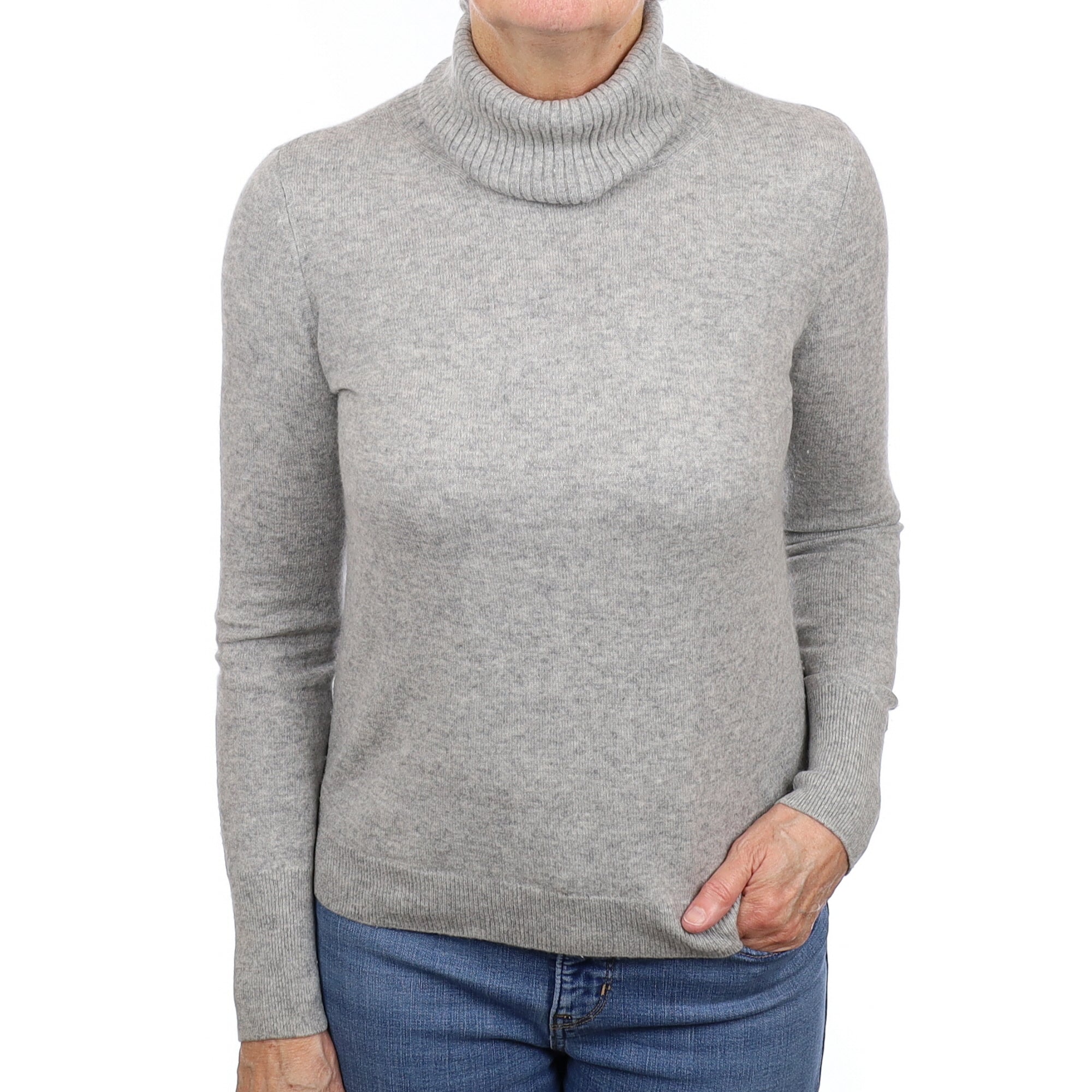 Smoke Grey Cashmere Polo Neck Jumper Medium