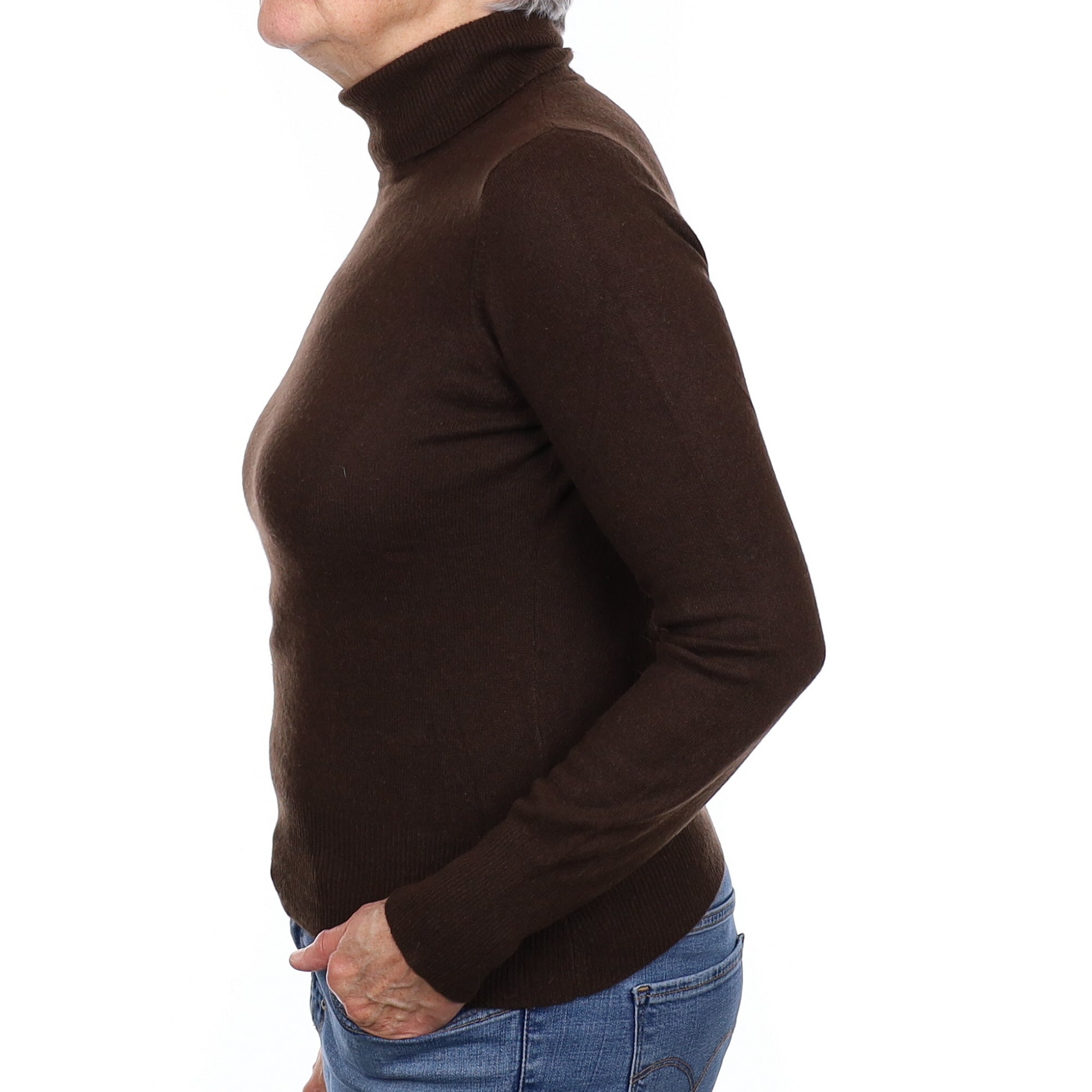 Chocolate Brown Cashmere Polo Neck Jumper Medium