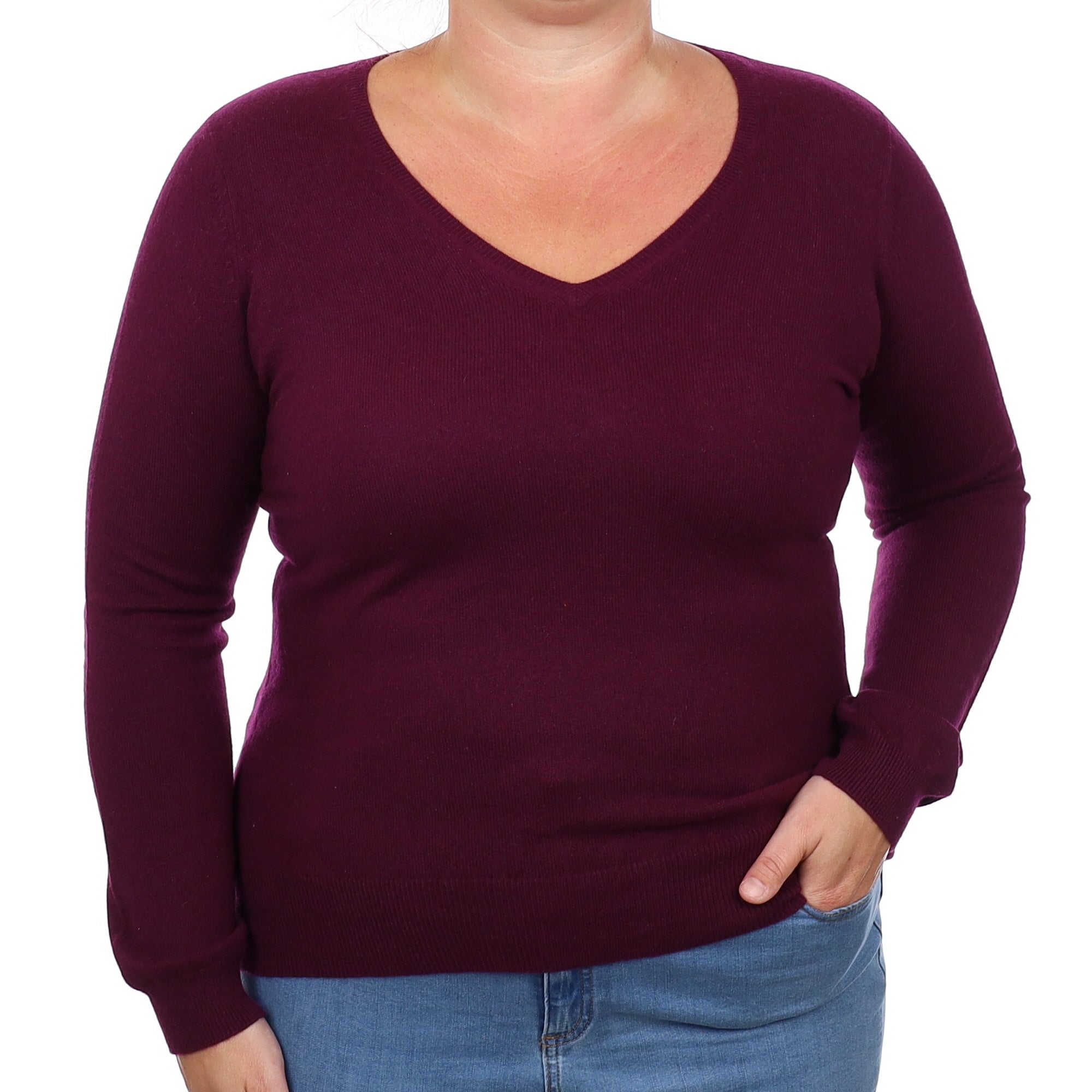 Mulberry Purple Cashmere V Neck Jumper Large