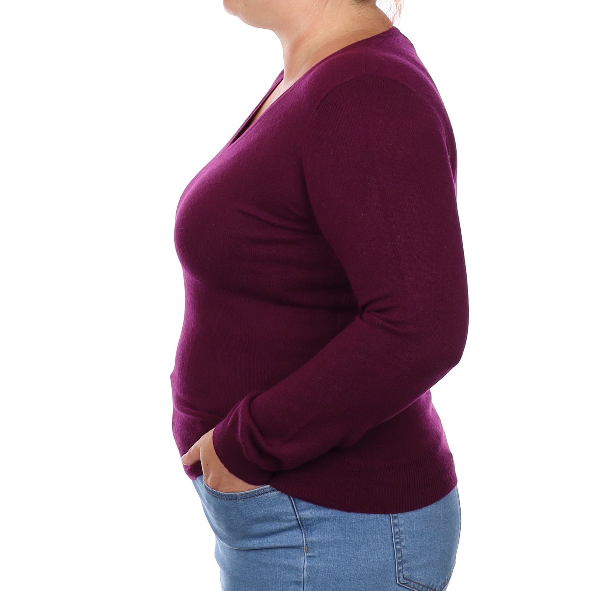 Mulberry Purple Cashmere V Neck Jumper Large