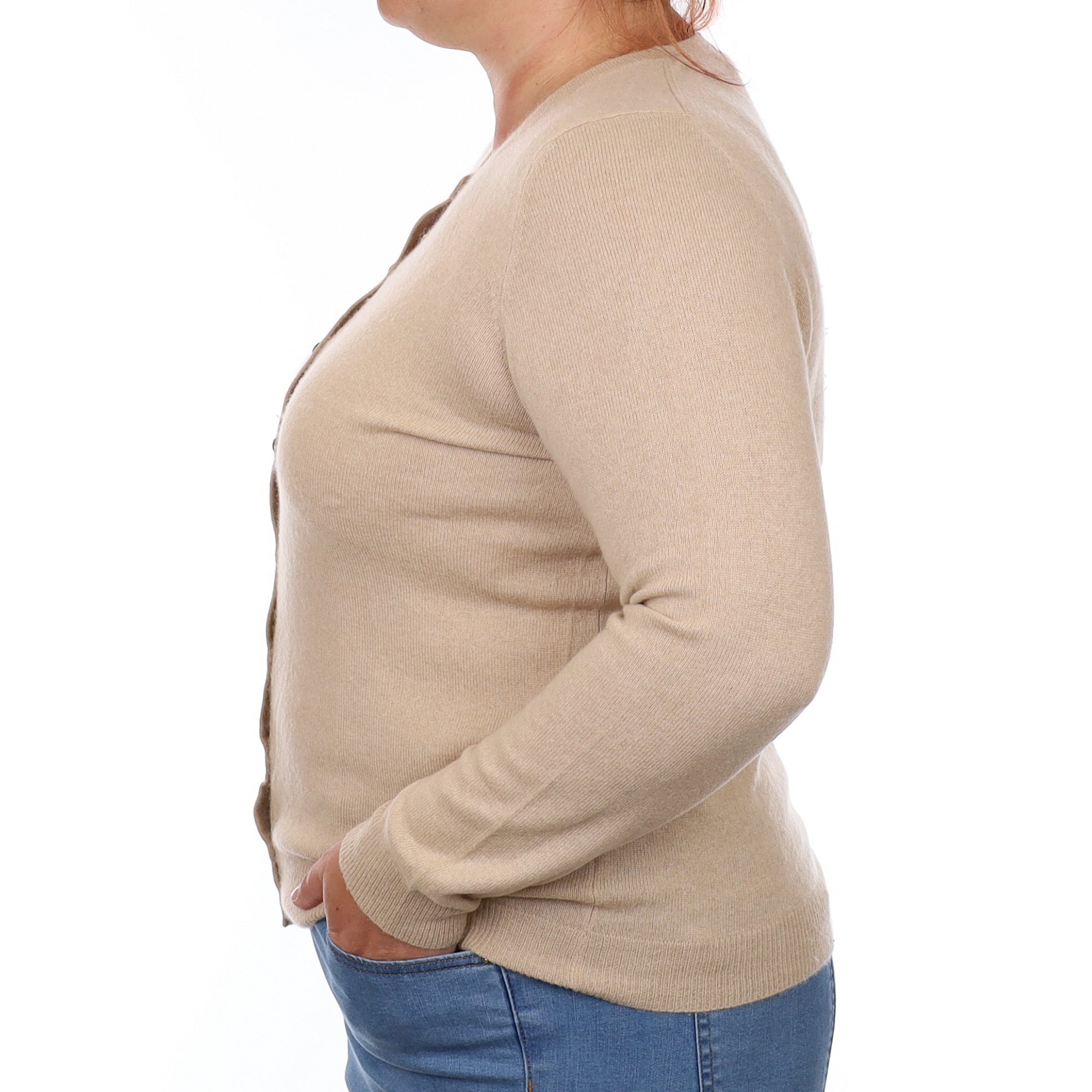 Biscuit Beige Cashmere Crew Neck Cardigan Large