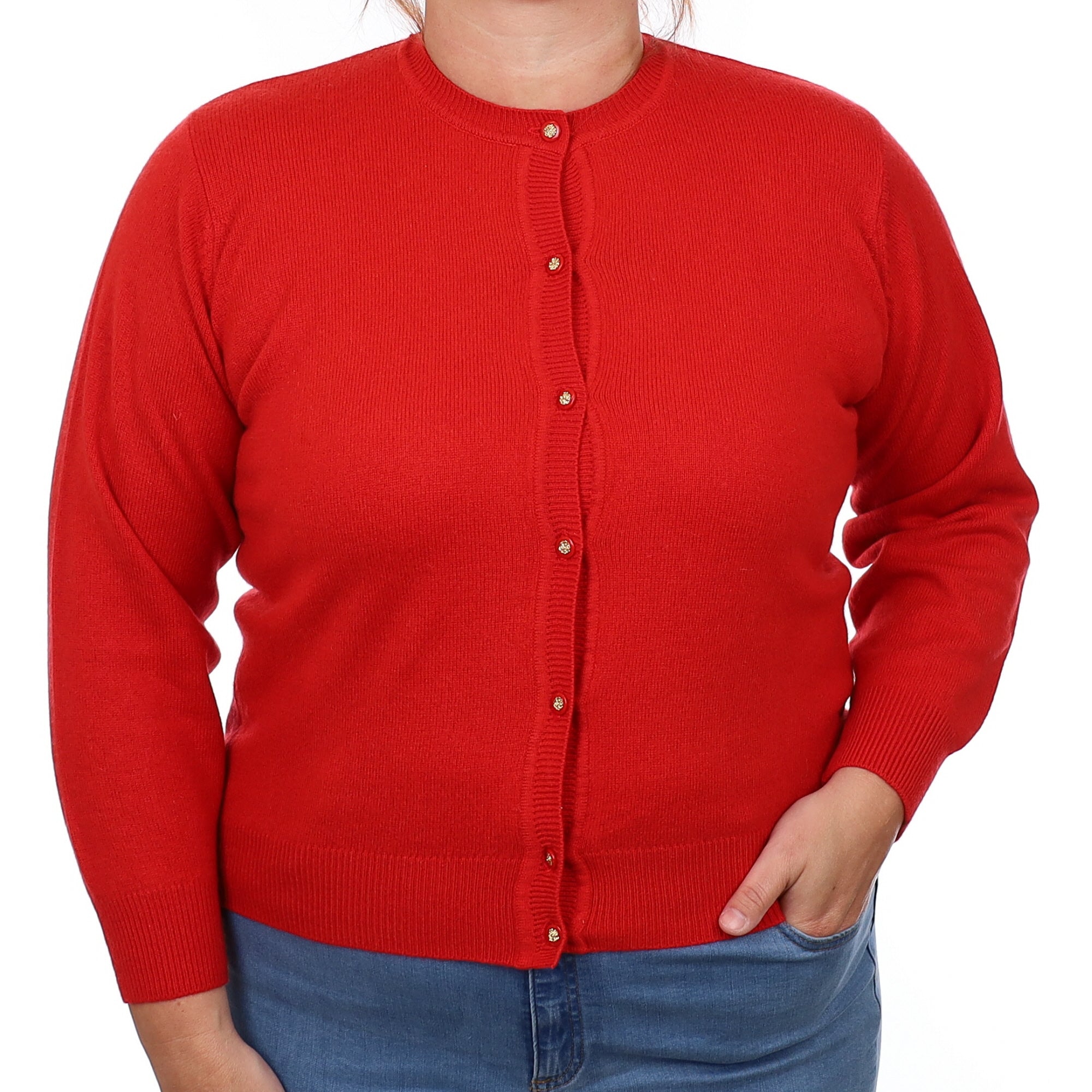 Scarlet Red Cashmere Crew Neck Cardigan Large