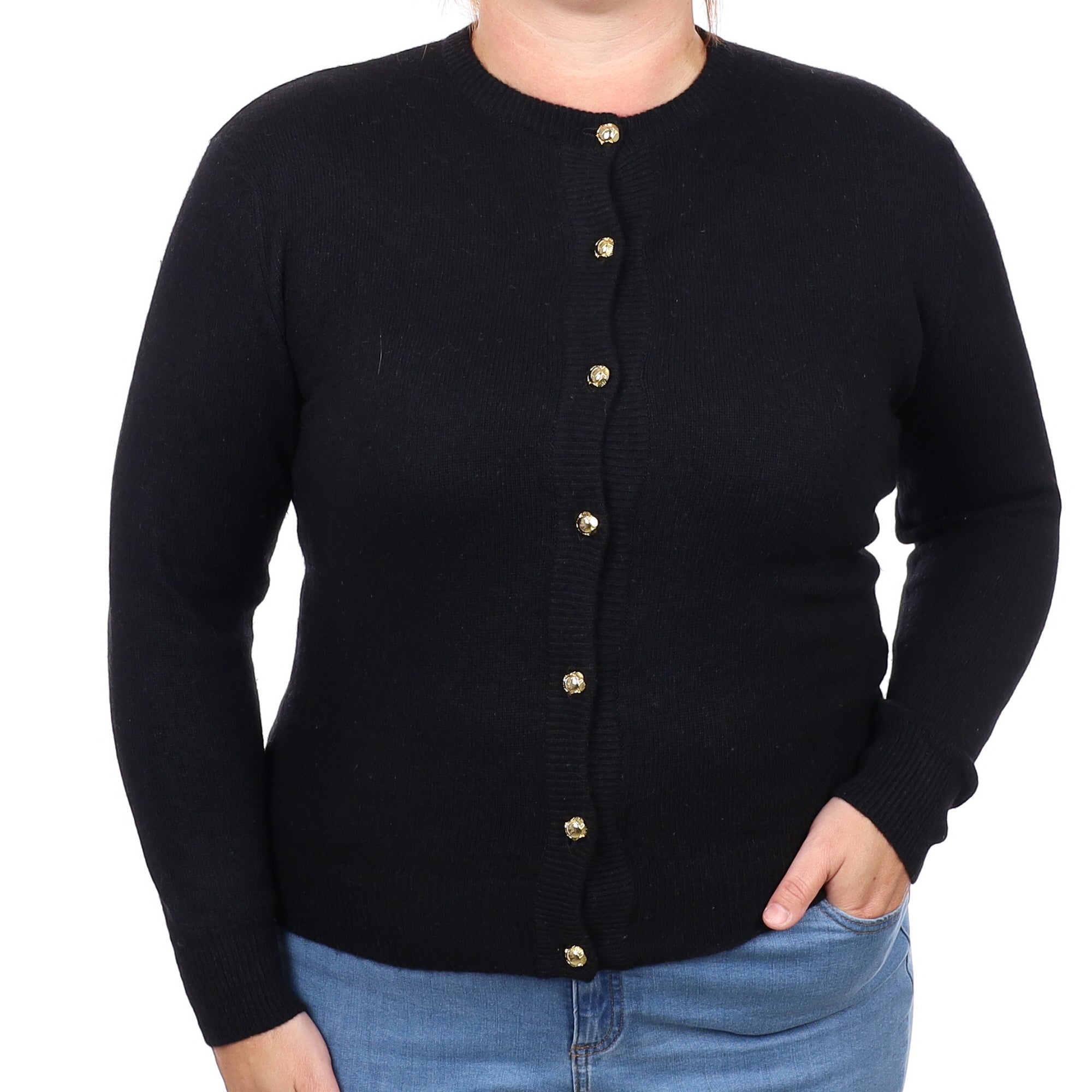 Black Cashmere Crew Neck Cardigan Large