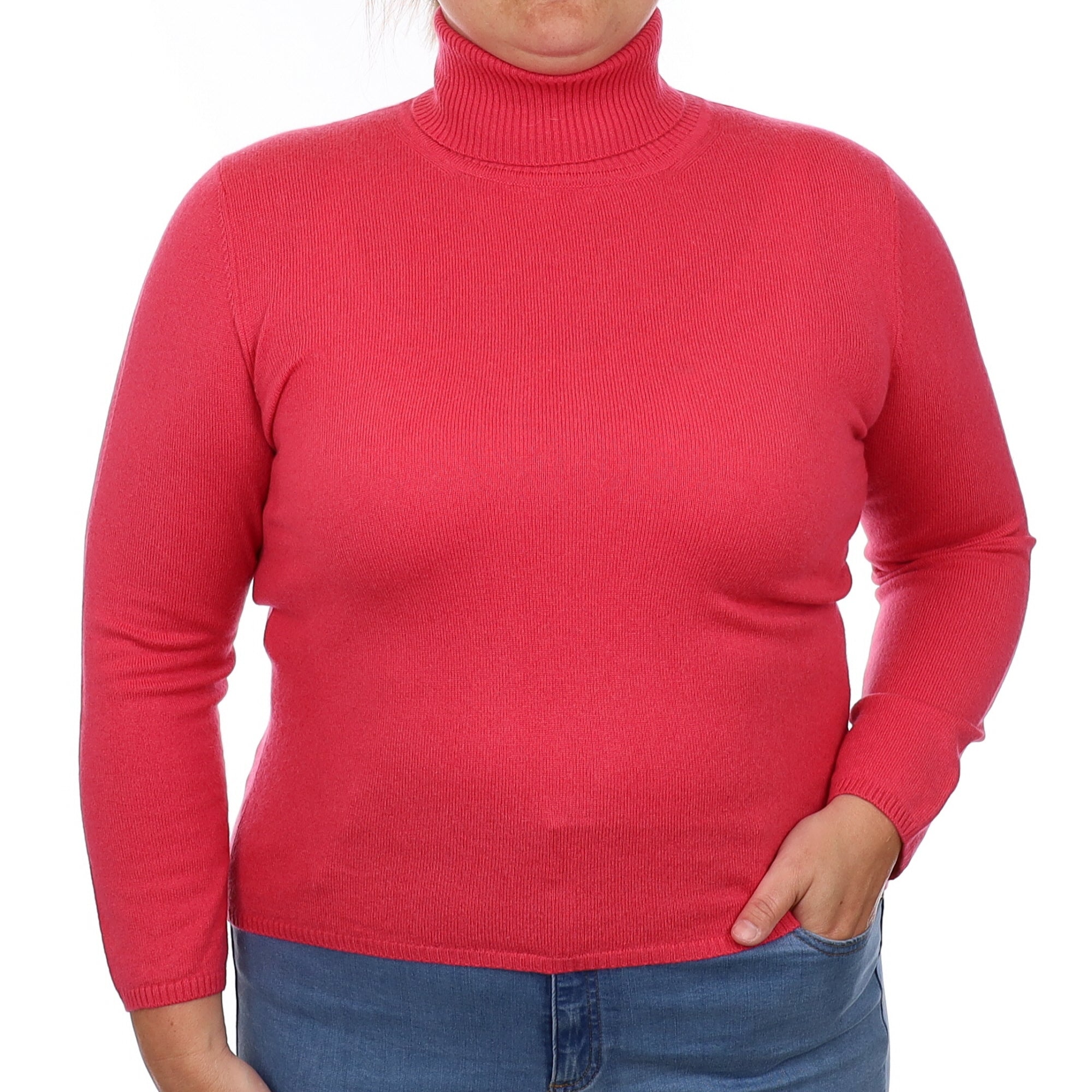 Raspberry Pink Cashmere Polo Neck Jumper Large