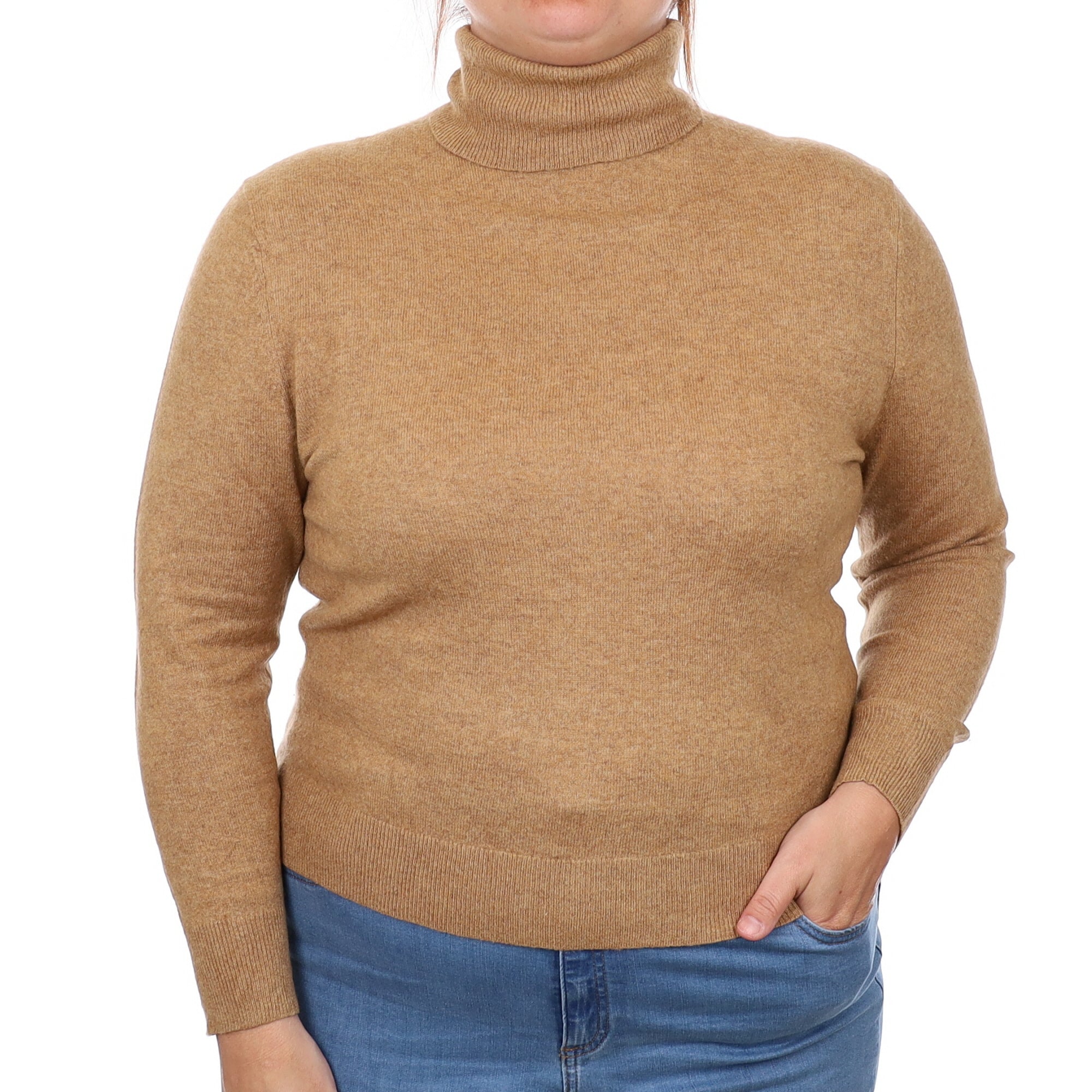 Butterscotch Brown Cashmere Polo Neck Jumper Large