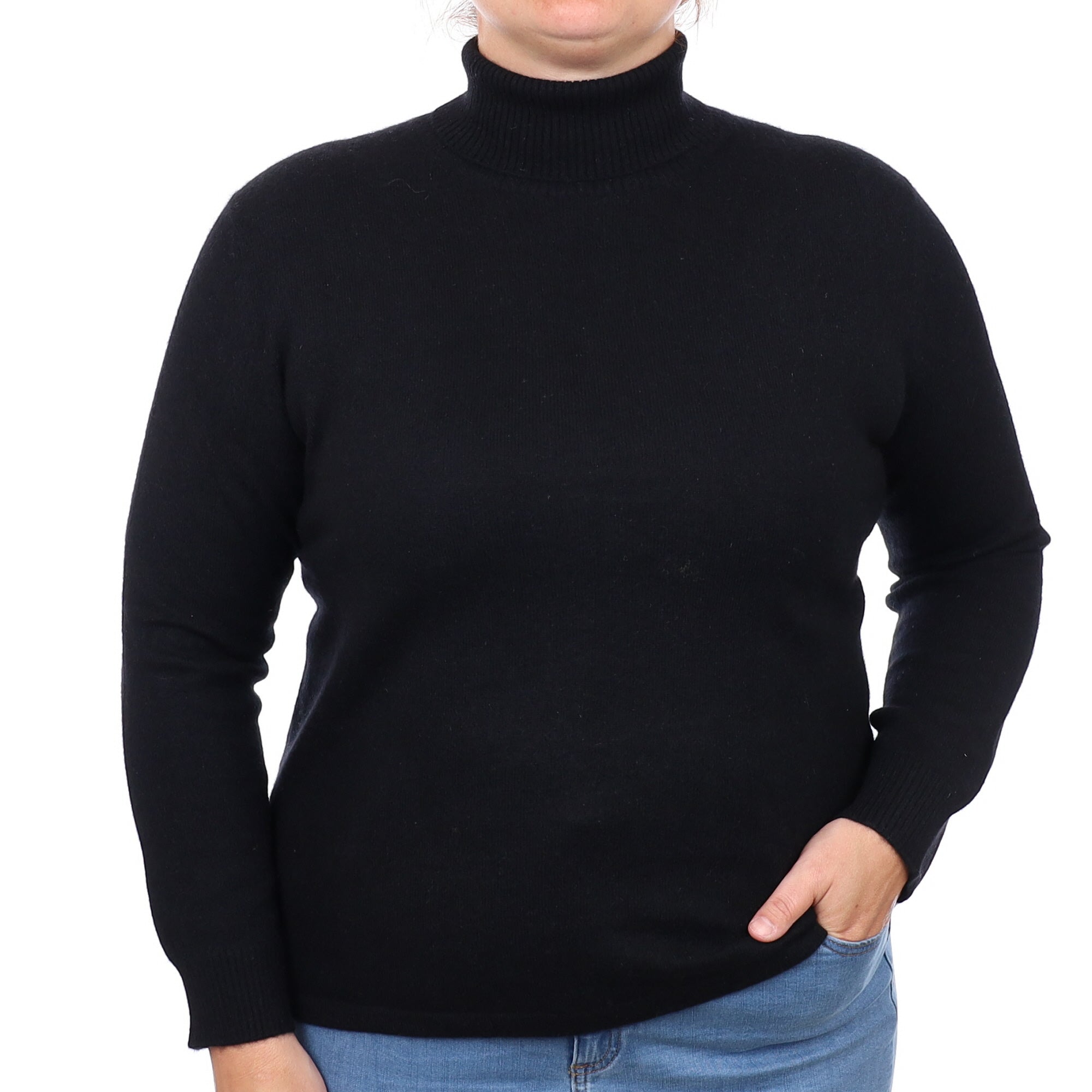 Black Cashmere Polo Neck Jumper Large