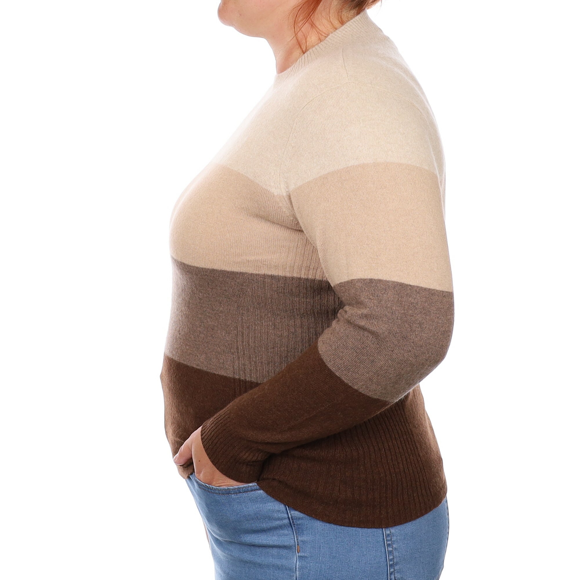 Brown Striped Cashmere Turtle Neck Jumper Large