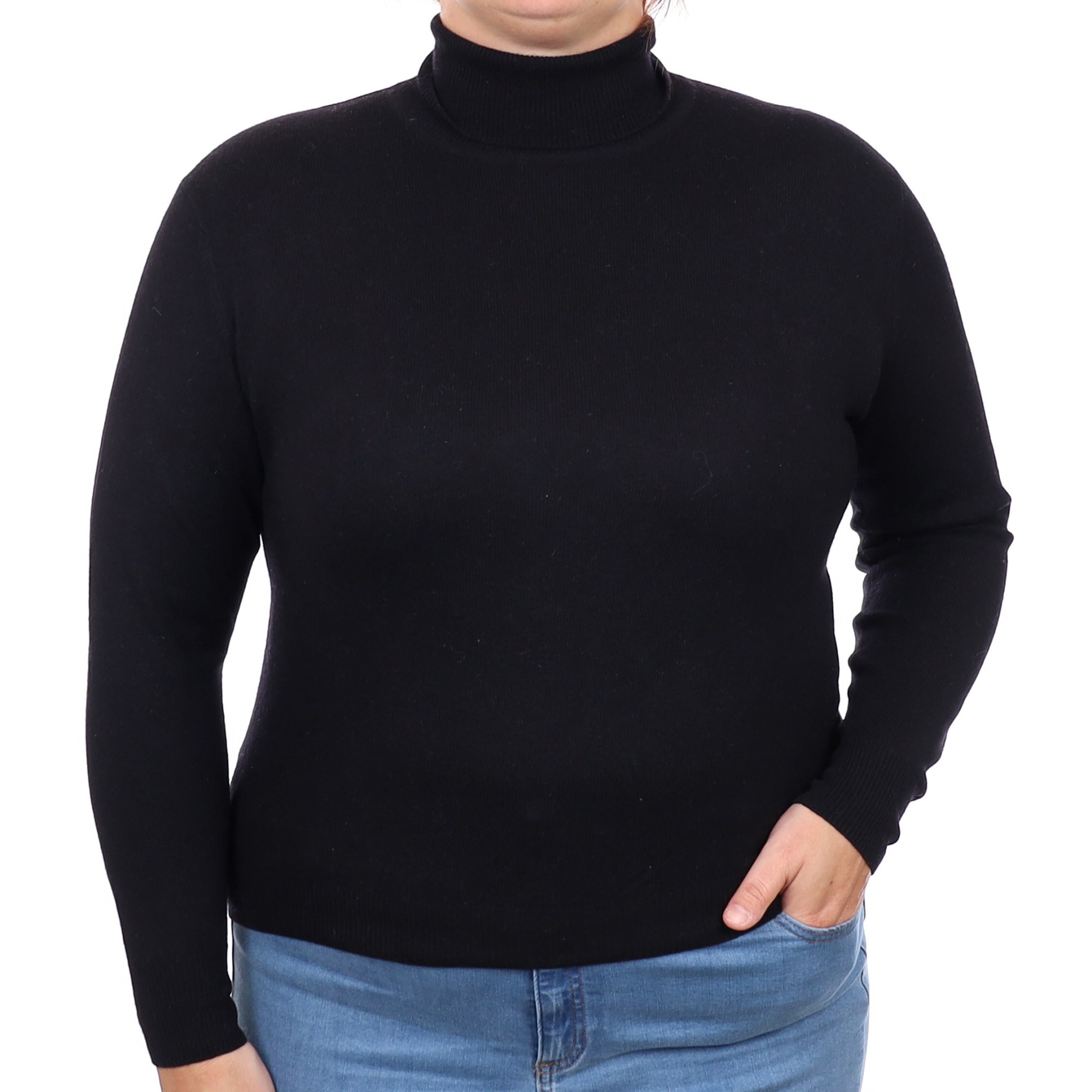 Black Cashmere Polo Neck Jumper Large