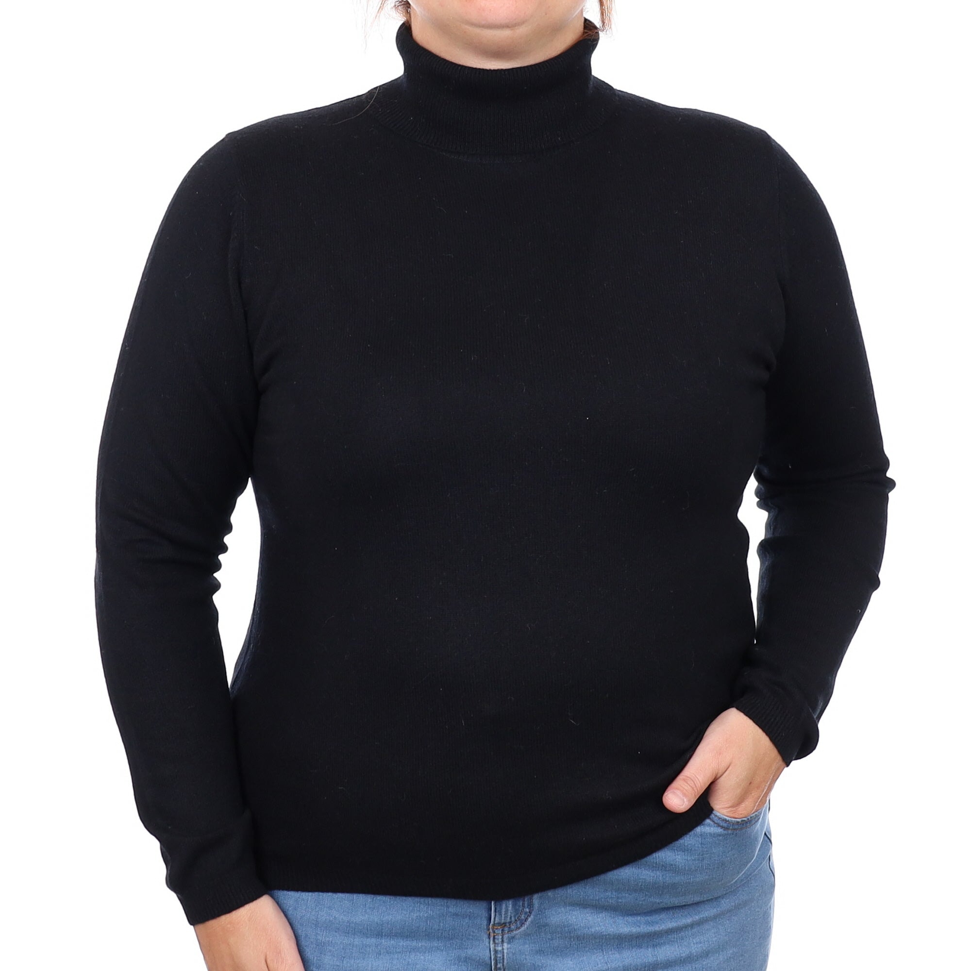 Black Cashmere Polo Neck Jumper Large