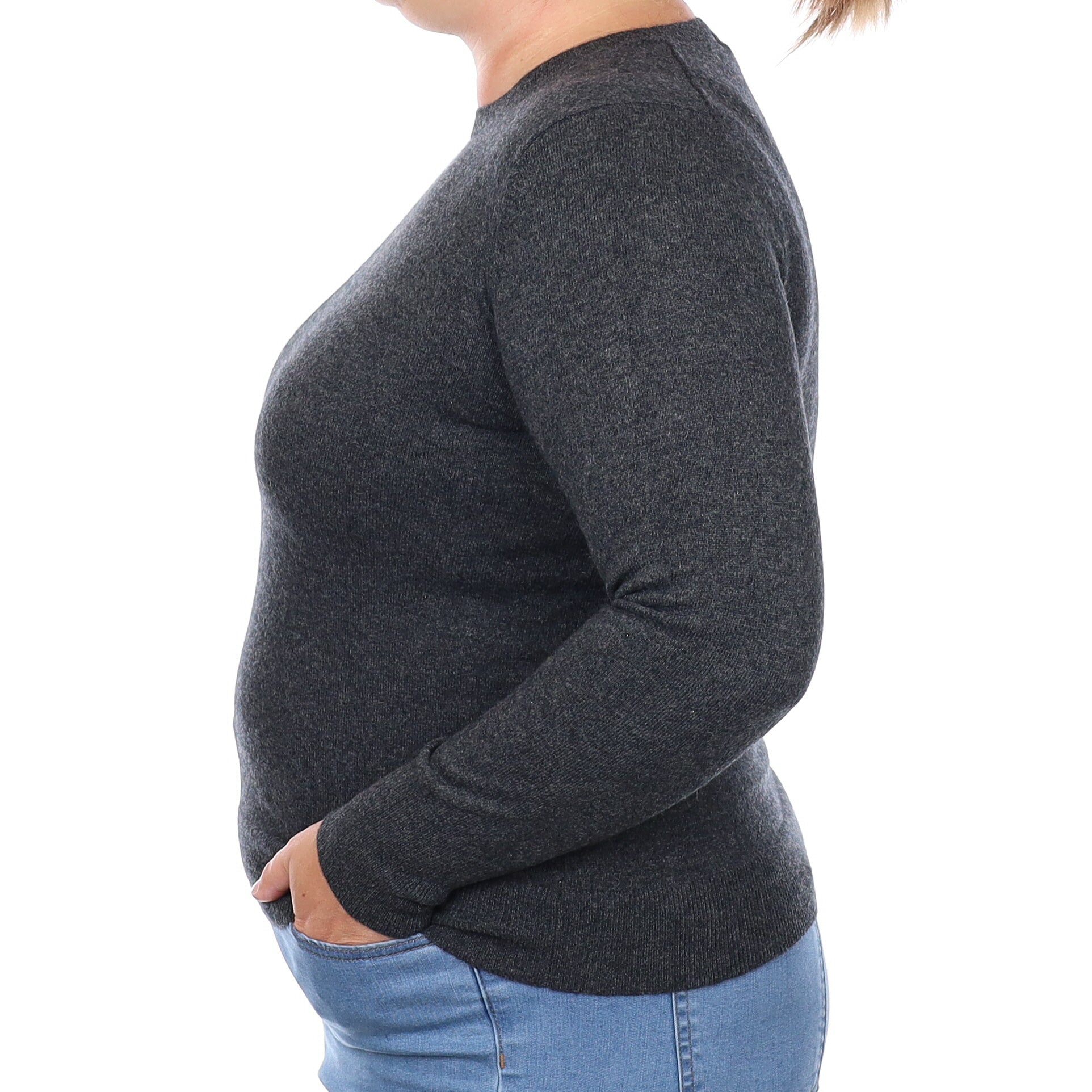 Charcoal Grey Cashmere Crew Neck Jumper Large