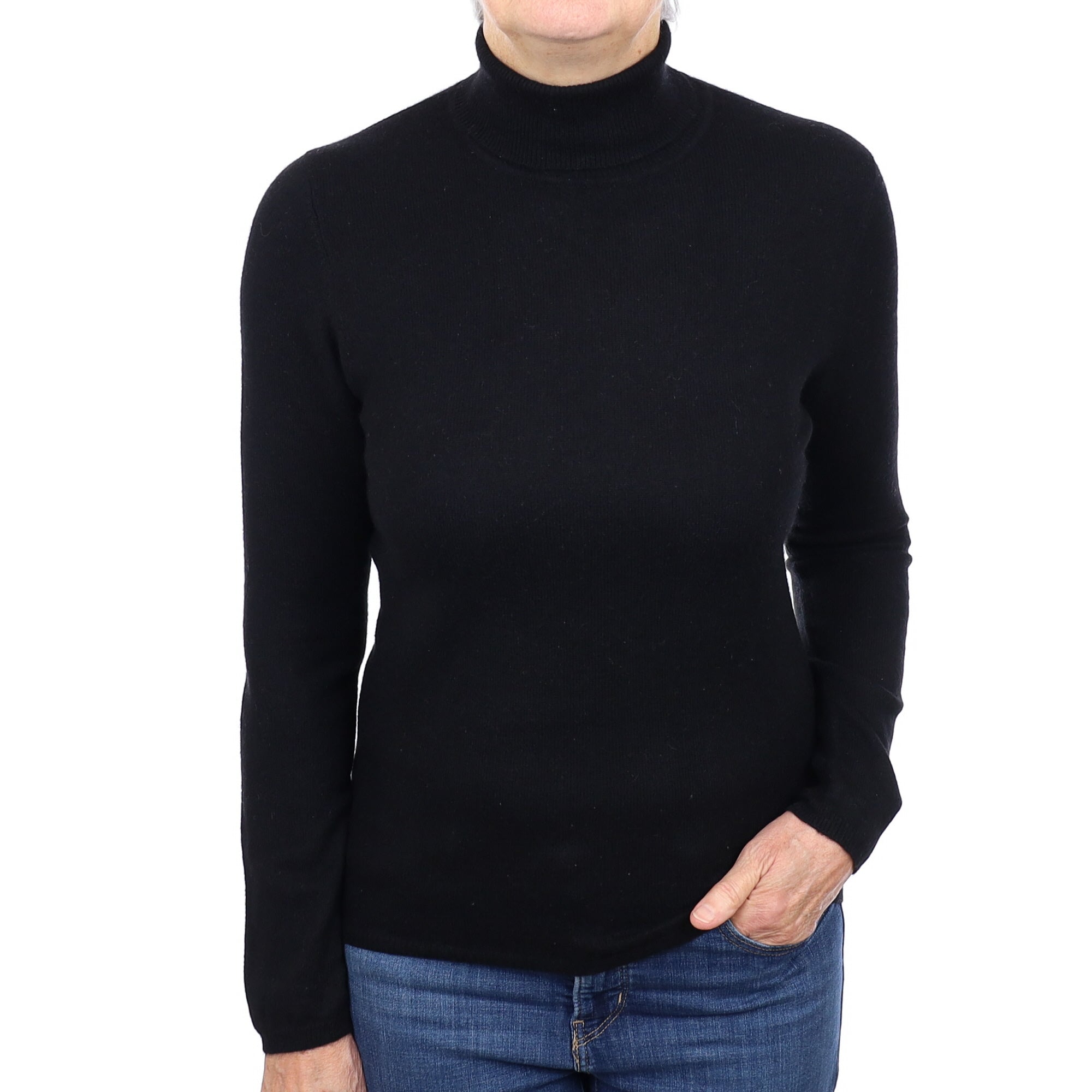 Black Cashmere Polo Neck Jumper Medium