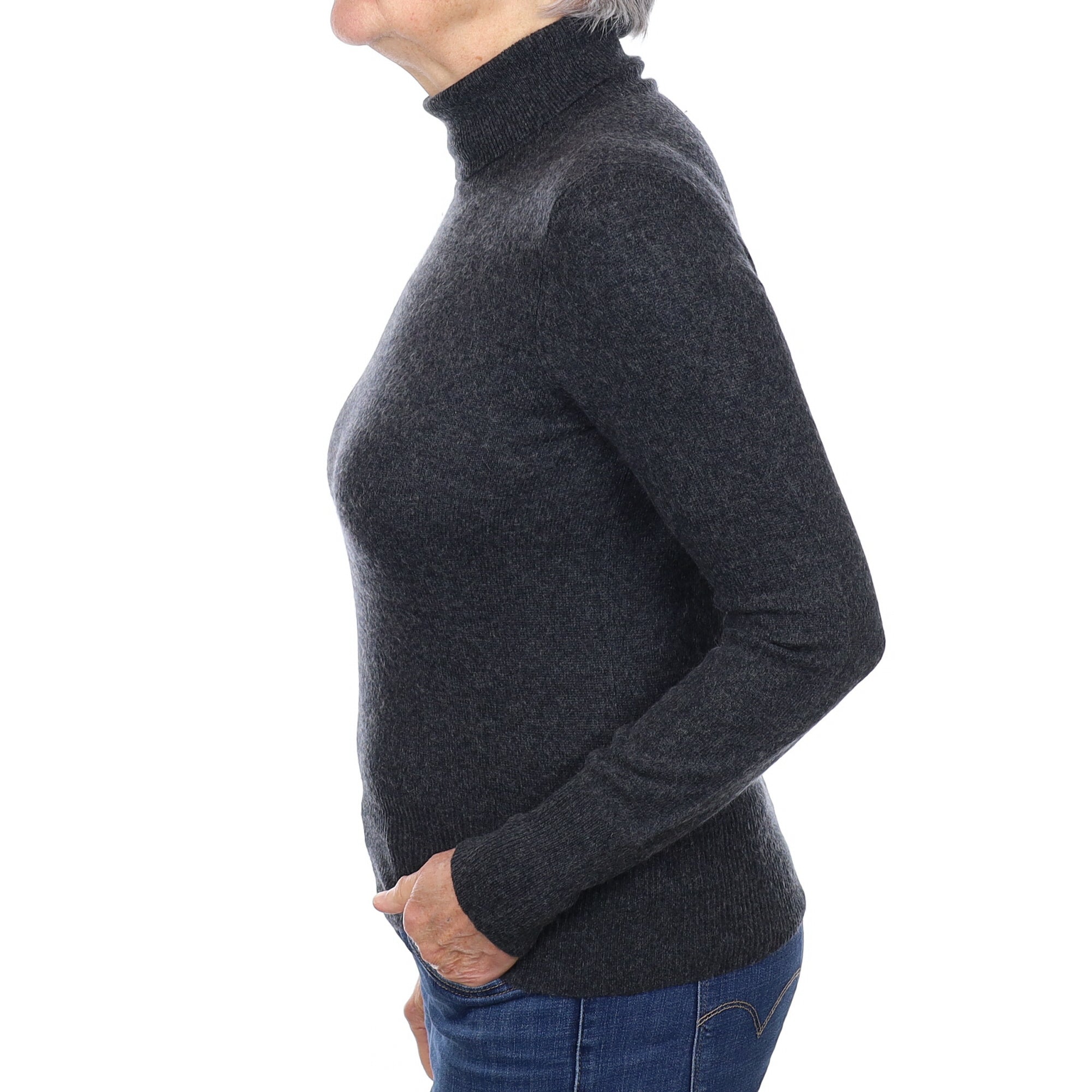 Charcoal Grey Cashmere Polo Neck Jumper Medium