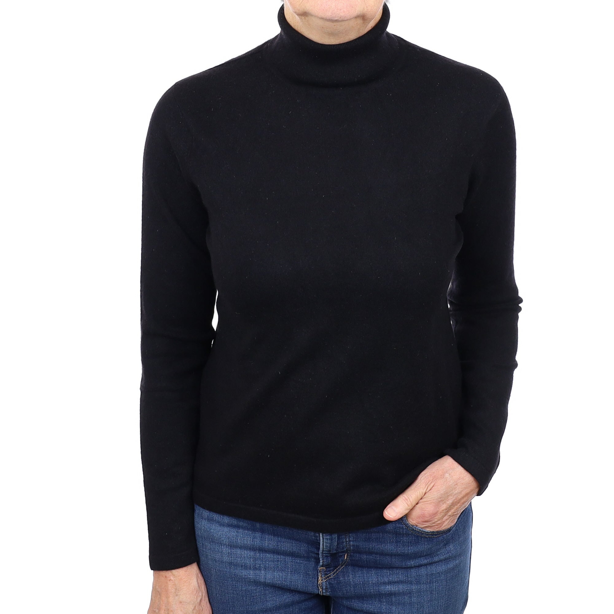 Black Cashmere Polo Neck Jumper Medium