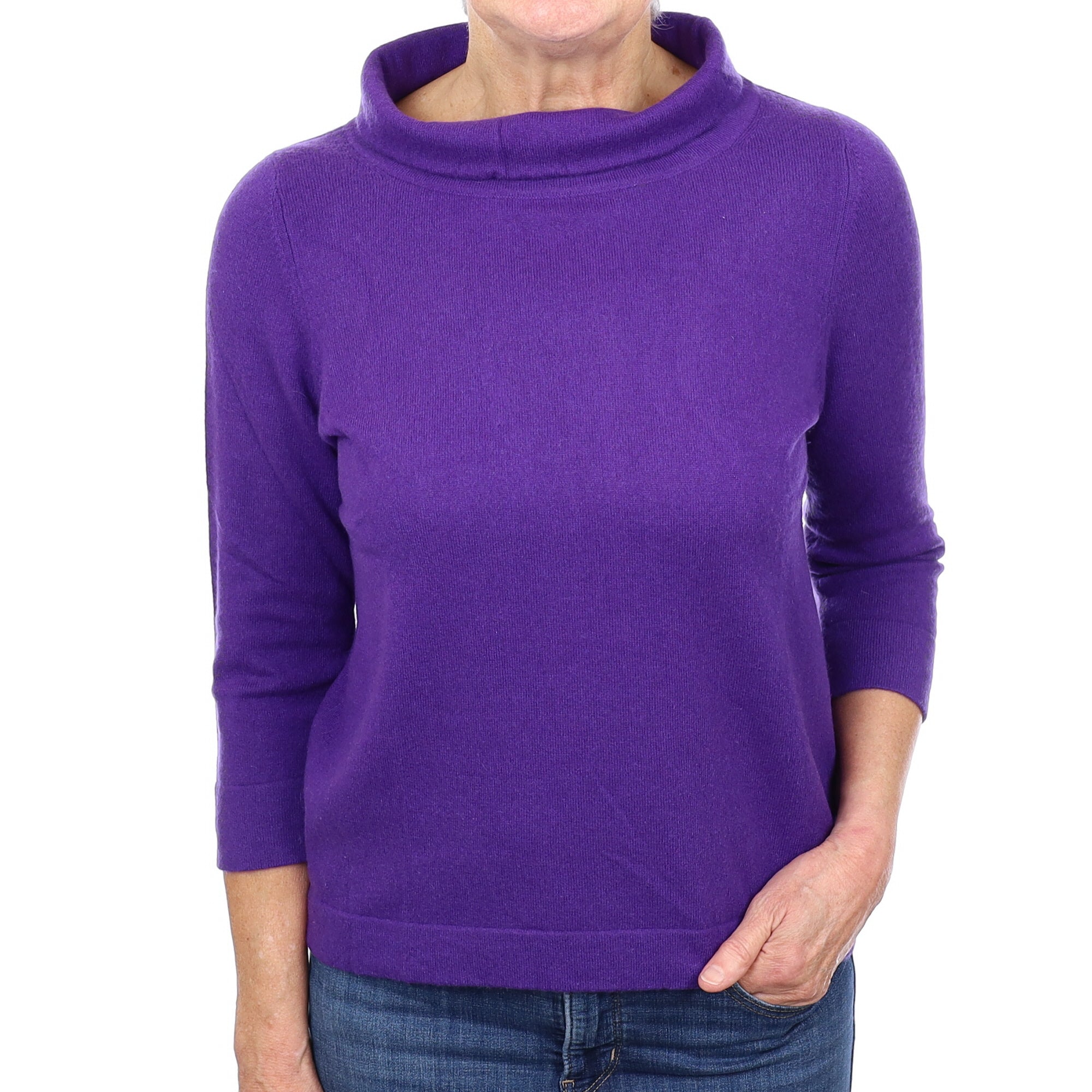 Pansy Purple Cashmere Cowl Neck Jumper Medium