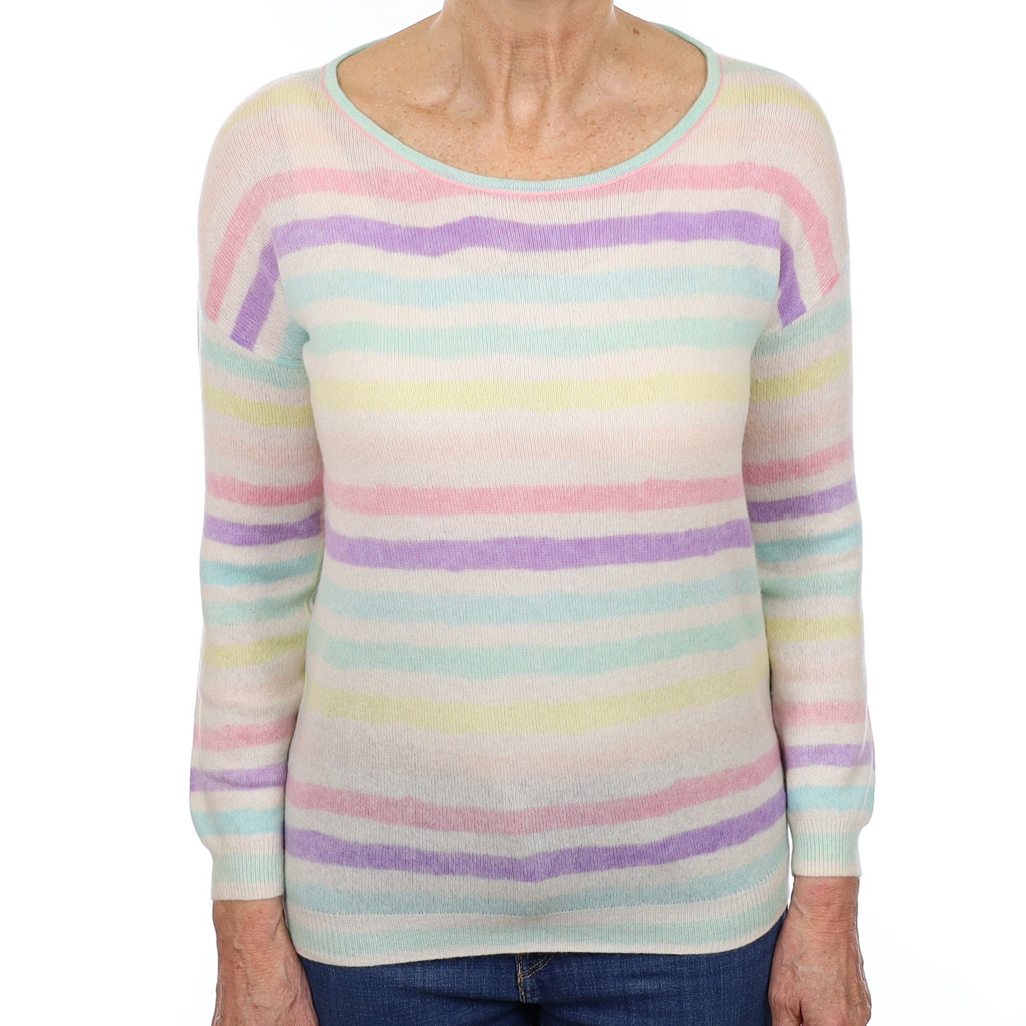 Pastel Stripe Cashmere Crew Neck Jumper Medium
