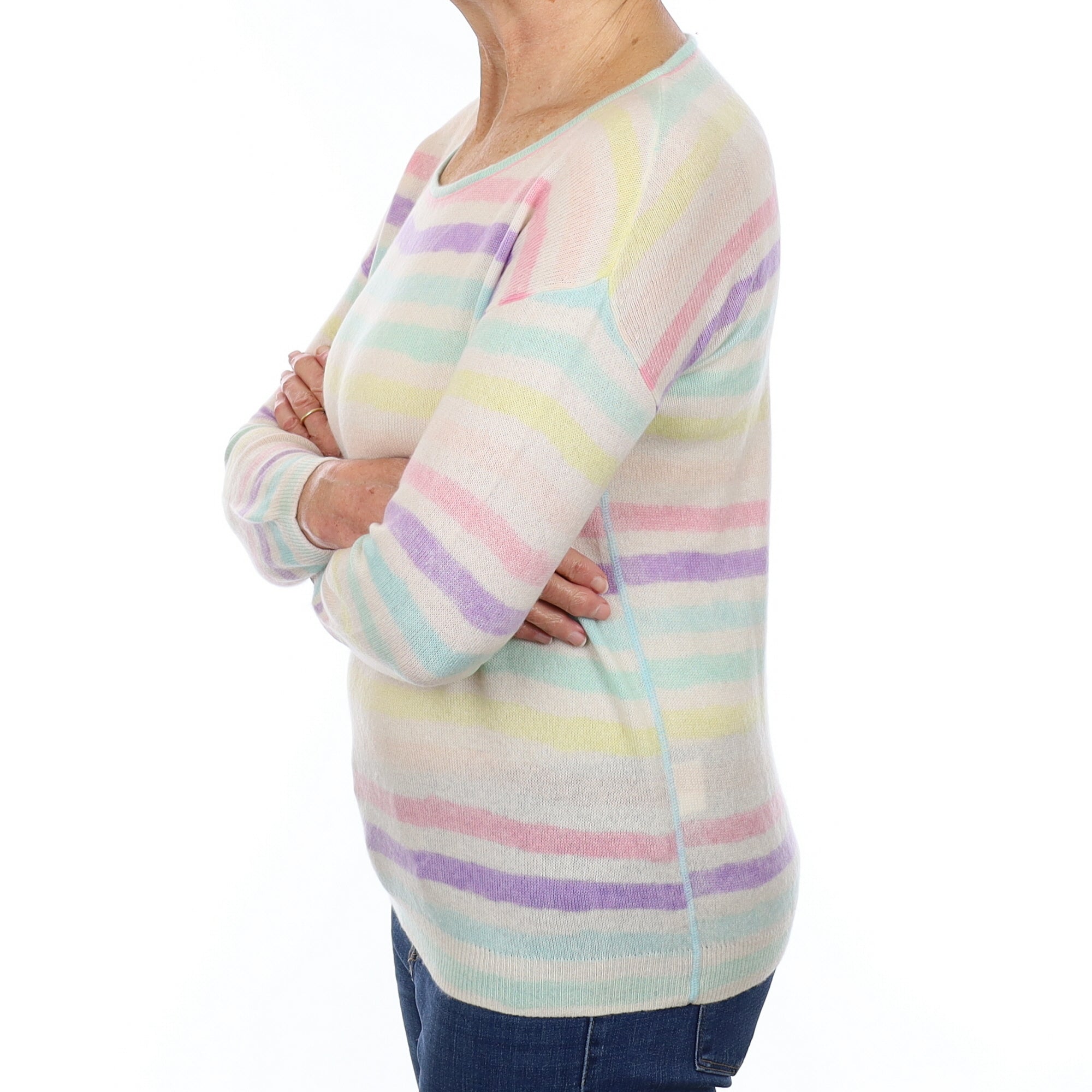 Pastel Stripe Cashmere Crew Neck Jumper Medium