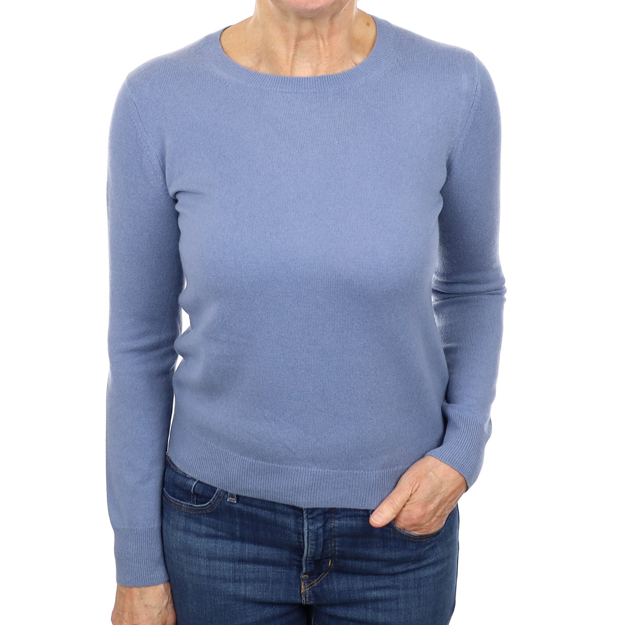 Dusty Blue Cashmere Crew Neck Jumper Medium