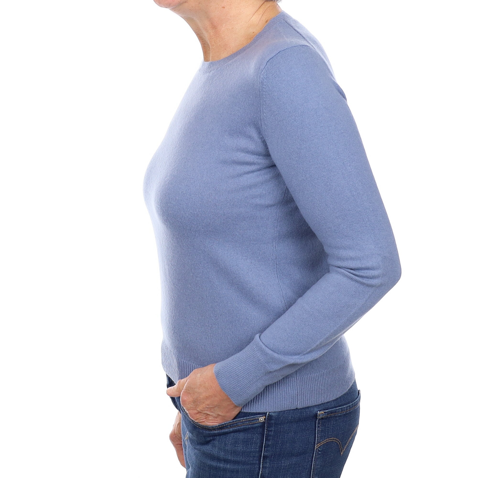 Dusty Blue Cashmere Crew Neck Jumper Medium