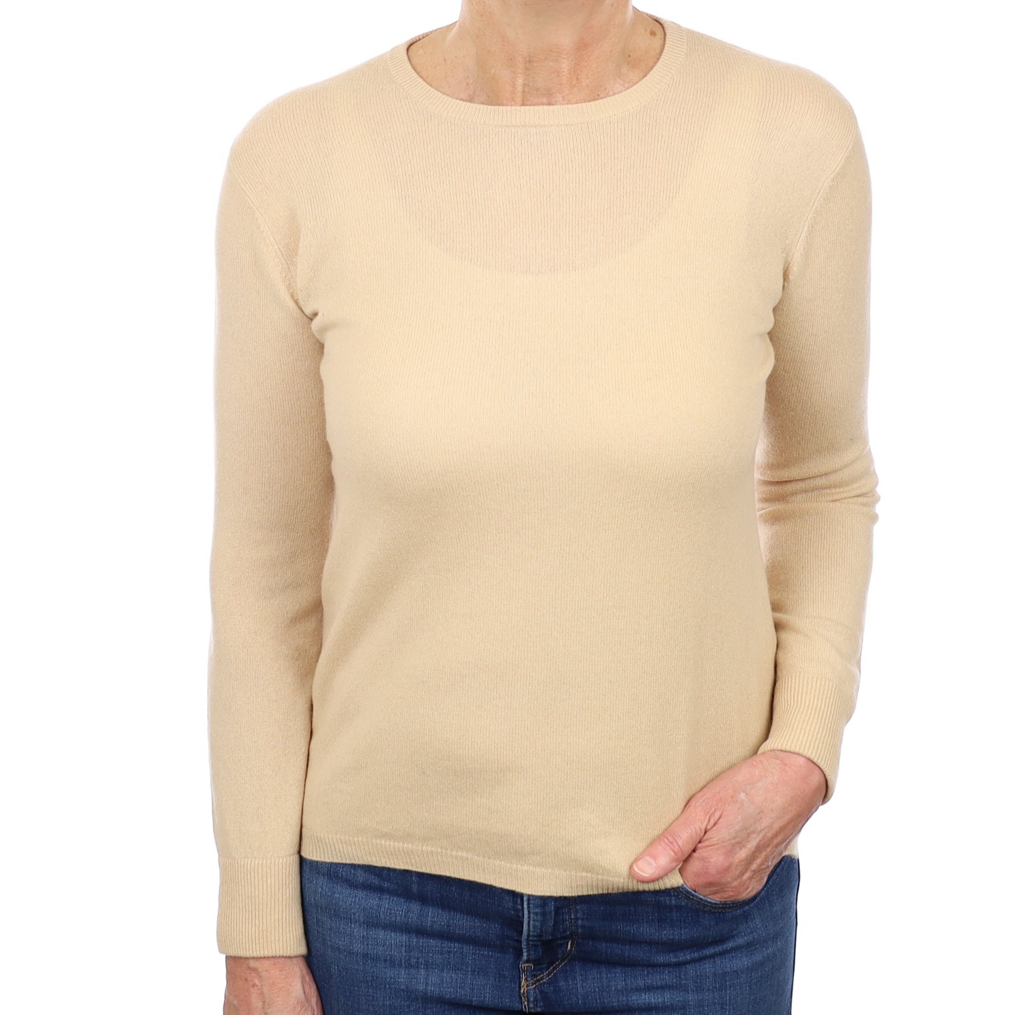Beige Cashmere Crew Neck Jumper Medium