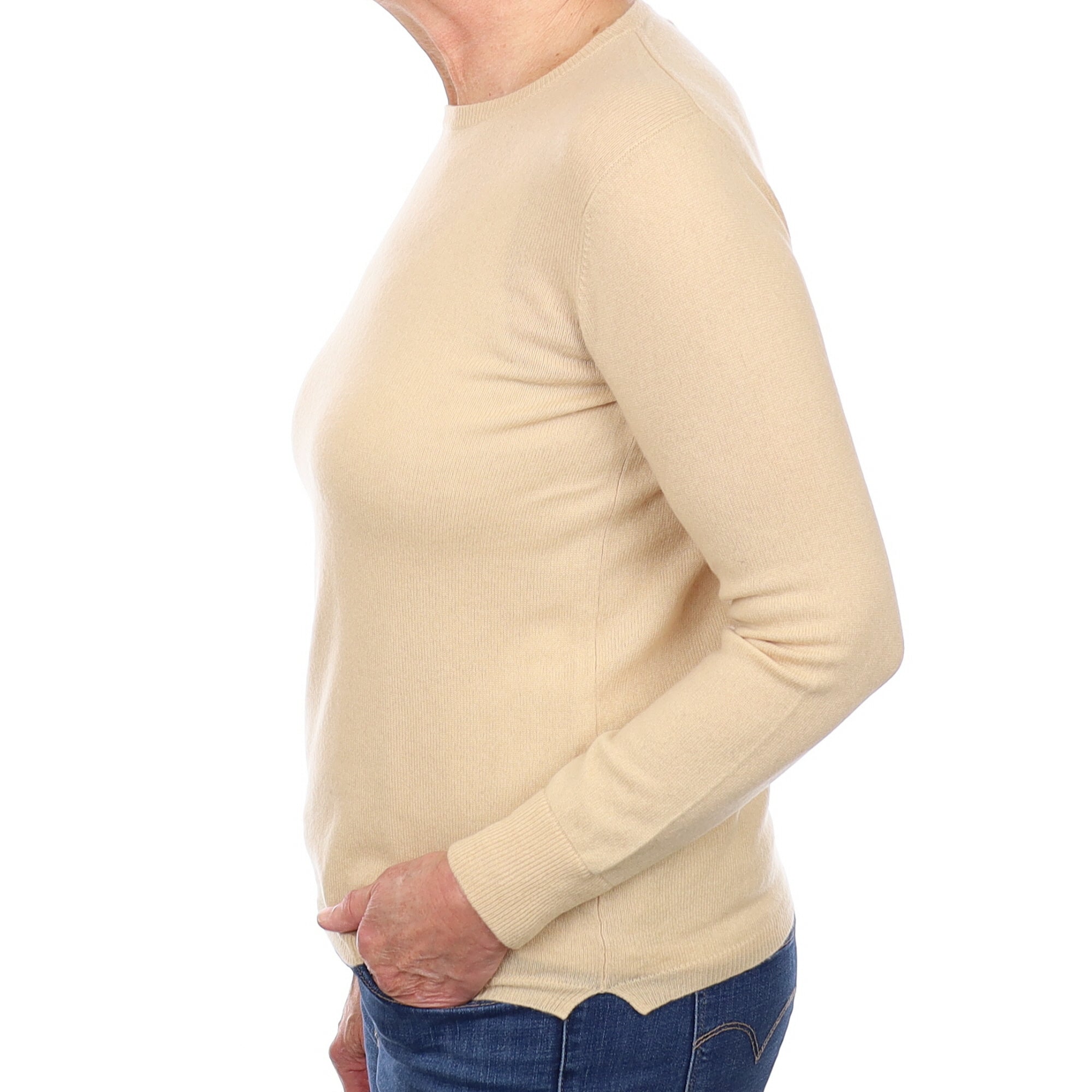 Beige Cashmere Crew Neck Jumper Medium