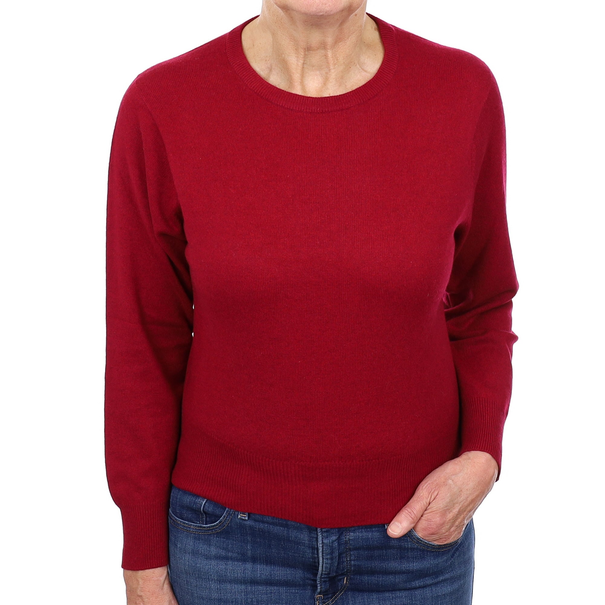Garnet Red Cashmere Crew Neck Jumper Medium