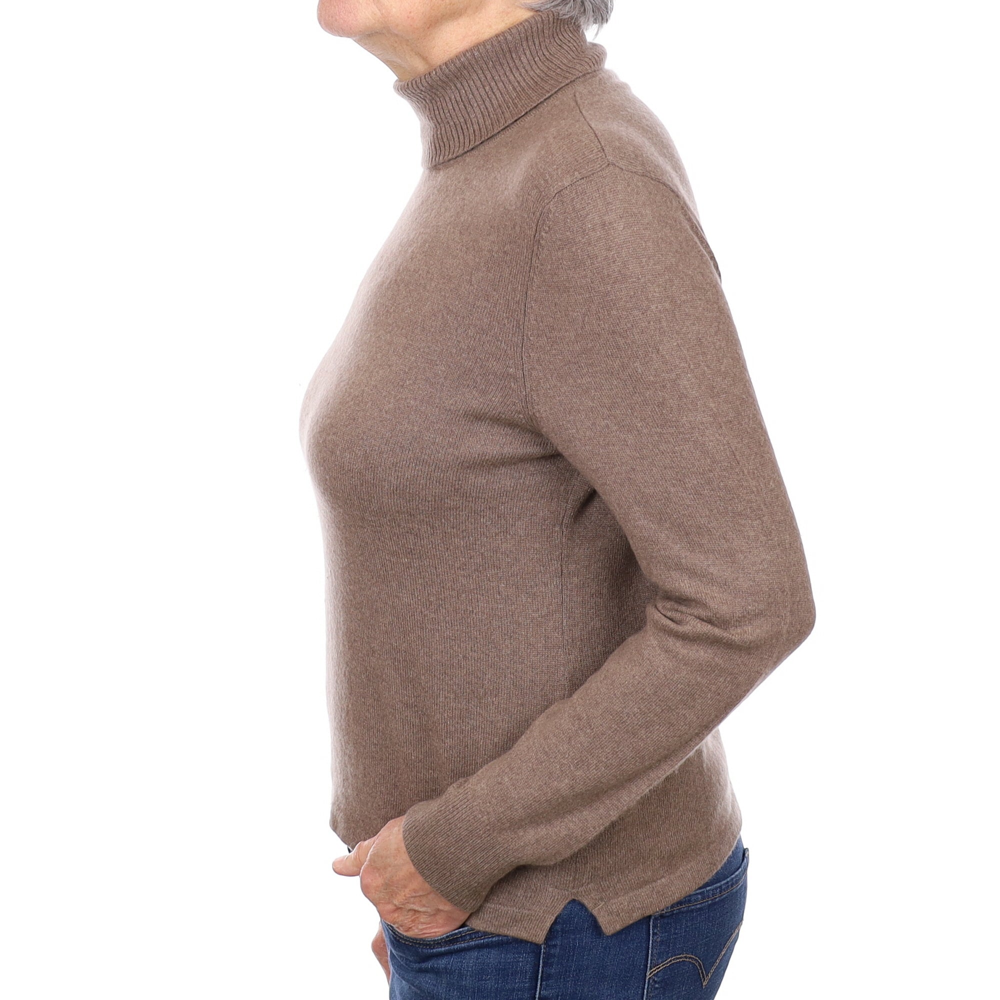 Mocha Brown Cashmere Polo Neck Jumper Medium