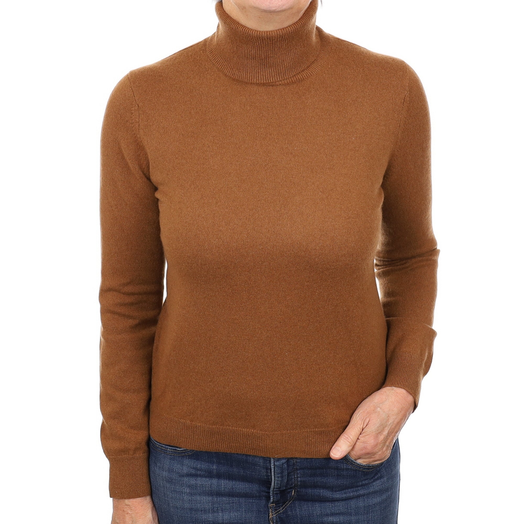 Chestnut Brown Cashmere Polo Neck Jumper Medium