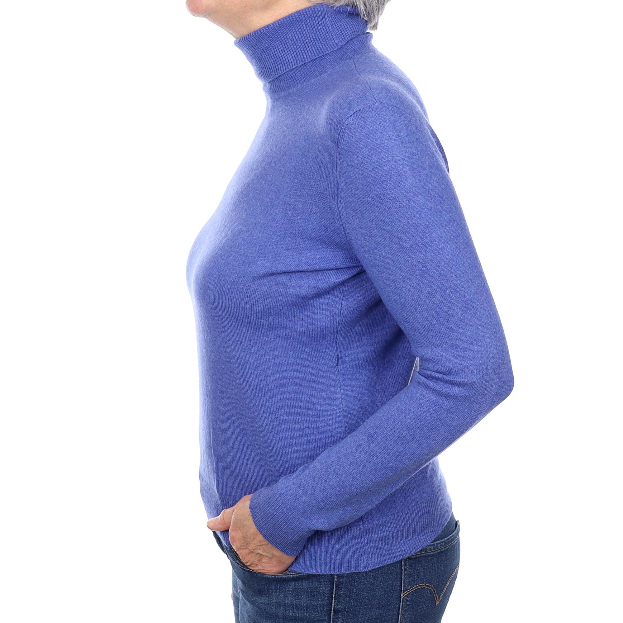 Tanzanite Blue Cashmere Polo Neck Jumper Medium