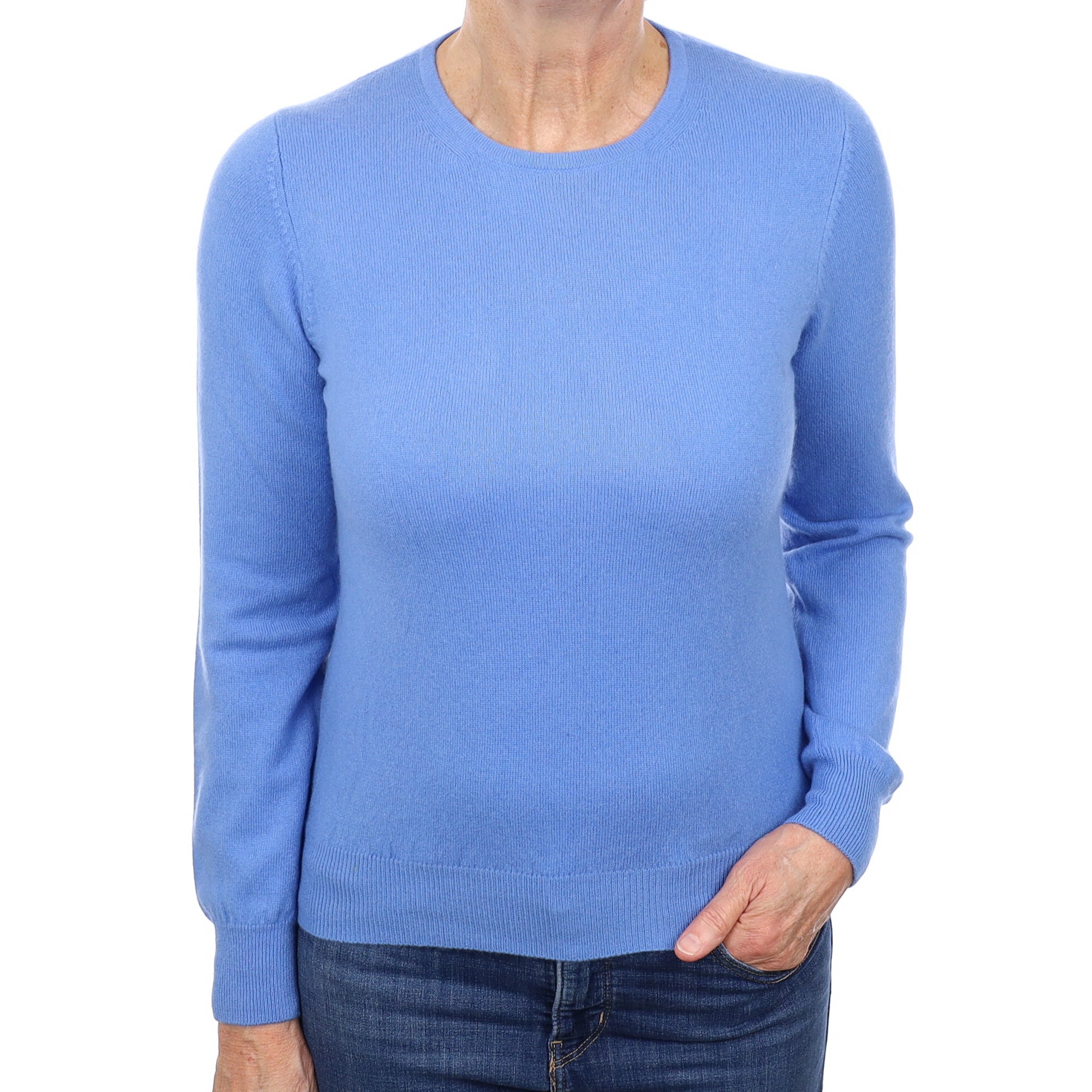 Cornflower Blue Cashmere Crew Neck Jumper Medium