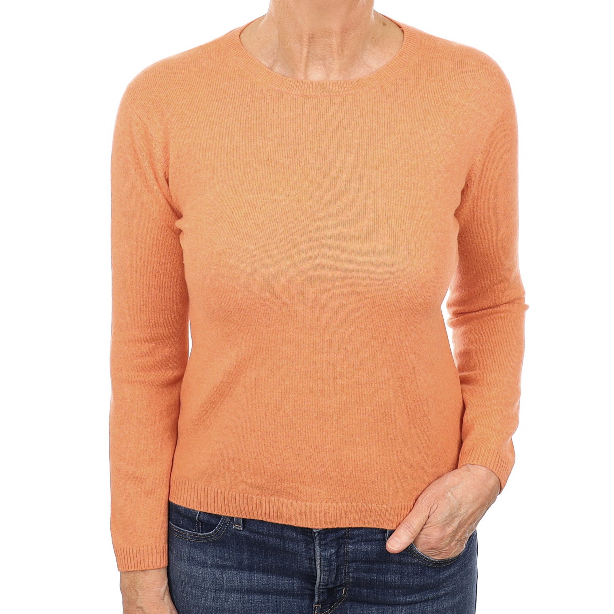 Sunset Orange Cashmere Crew Neck Jumper Medium