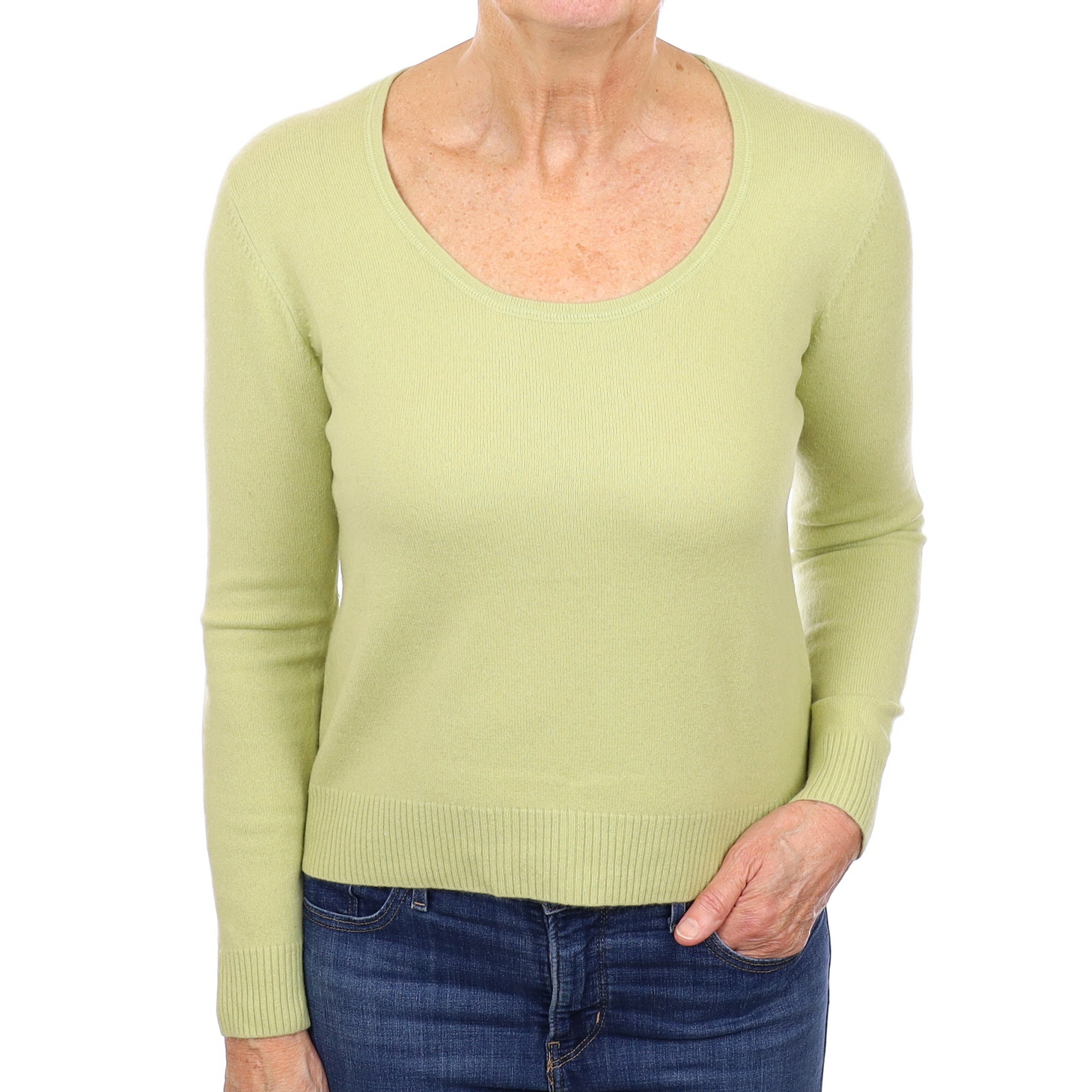 Pistachio Green Cashmere Scoop Neck Jumper Medium