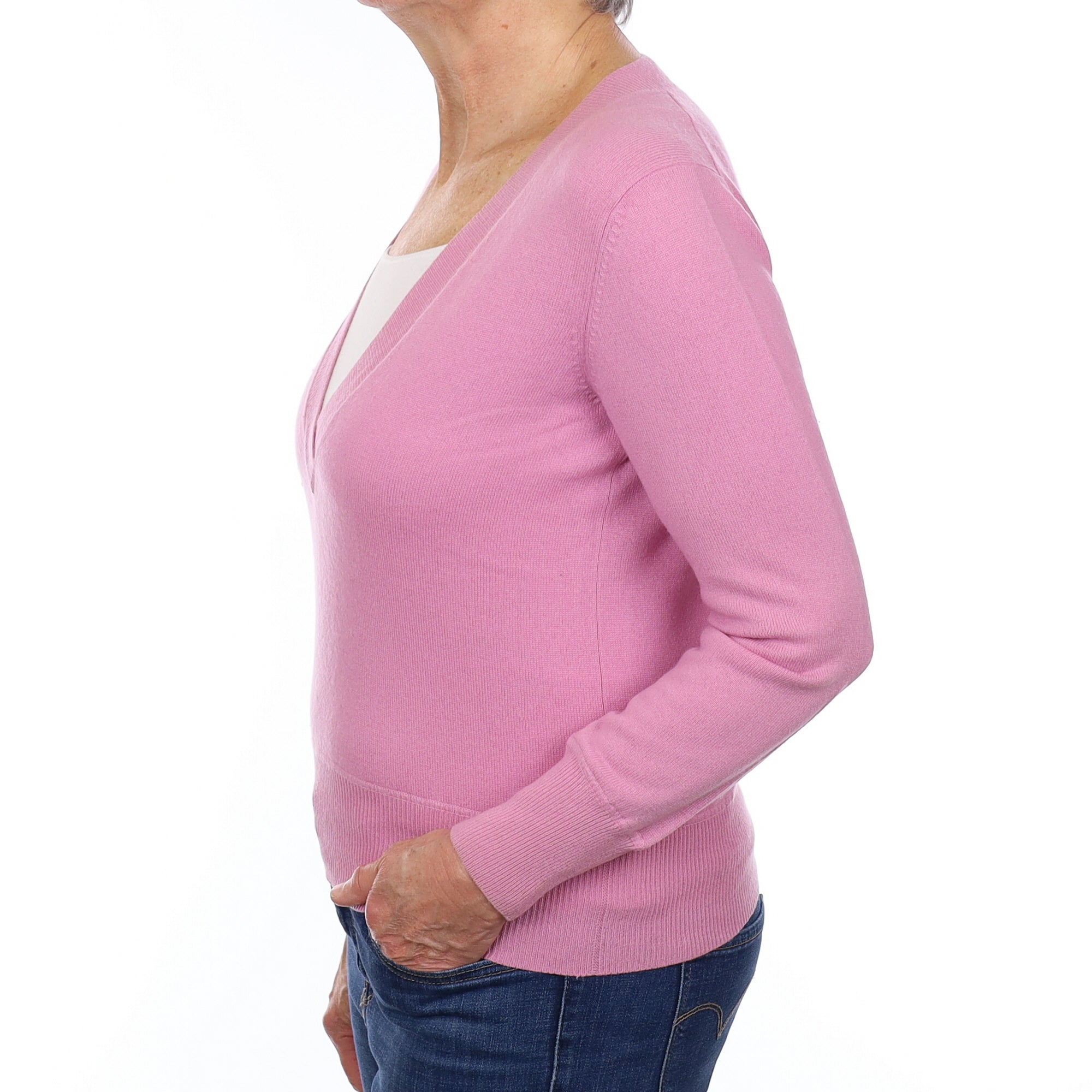 Mauve Pink Cashmere V Neck Jumper Medium