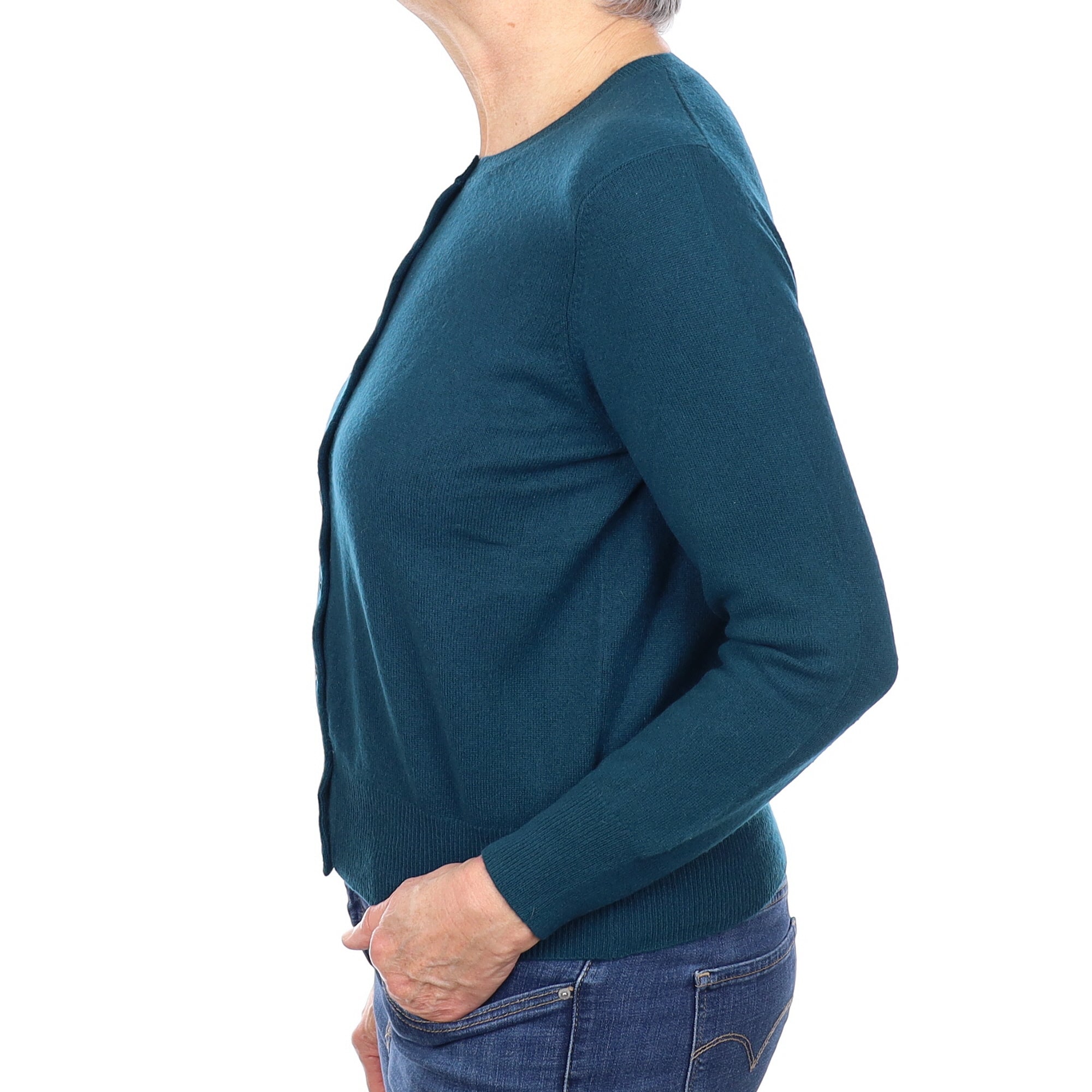 Peacock Green Cashmere Crew Neck Cardigan Medium