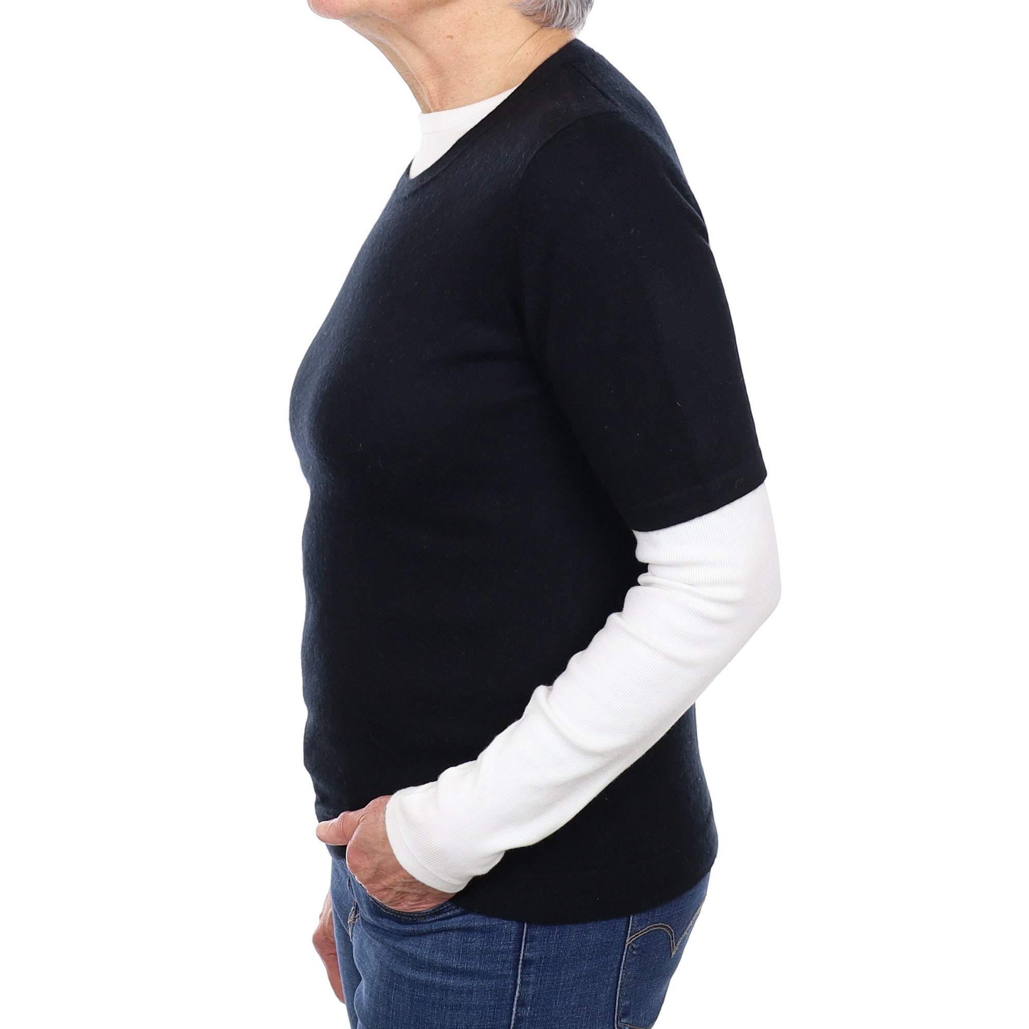 Black Cashmere Short-Sleeved Crew Neck Jumper Medium