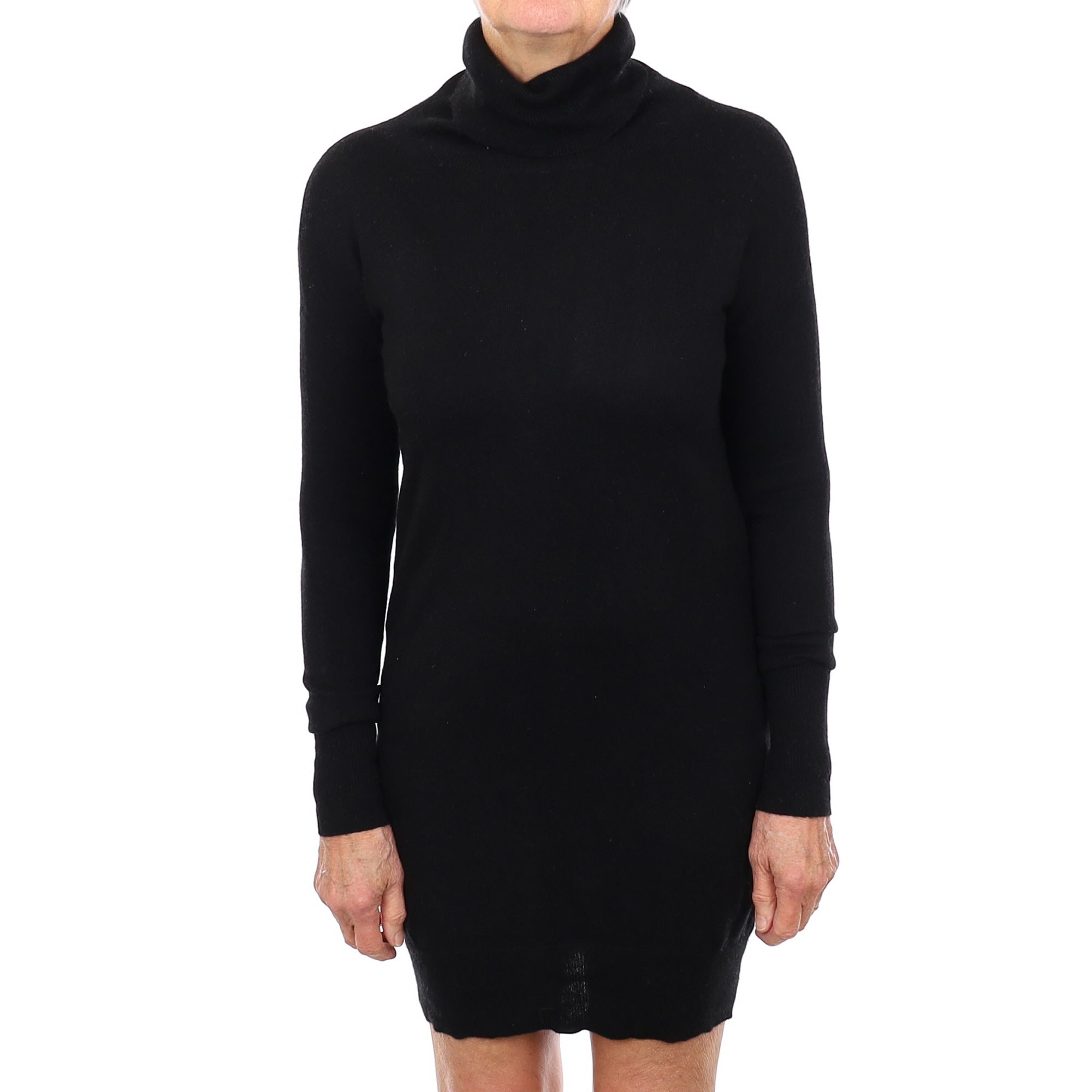 Black Cashmere Longline Polo Neck Jumper Medium
