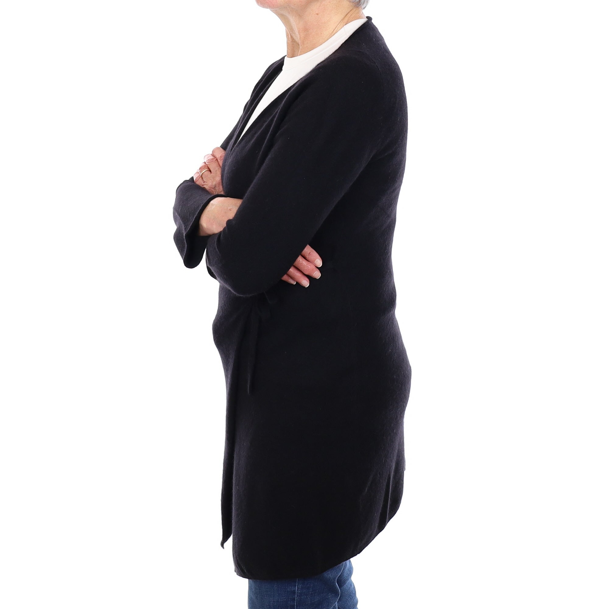 Black Cashmere Longline Wrap Around Cardigan Medium