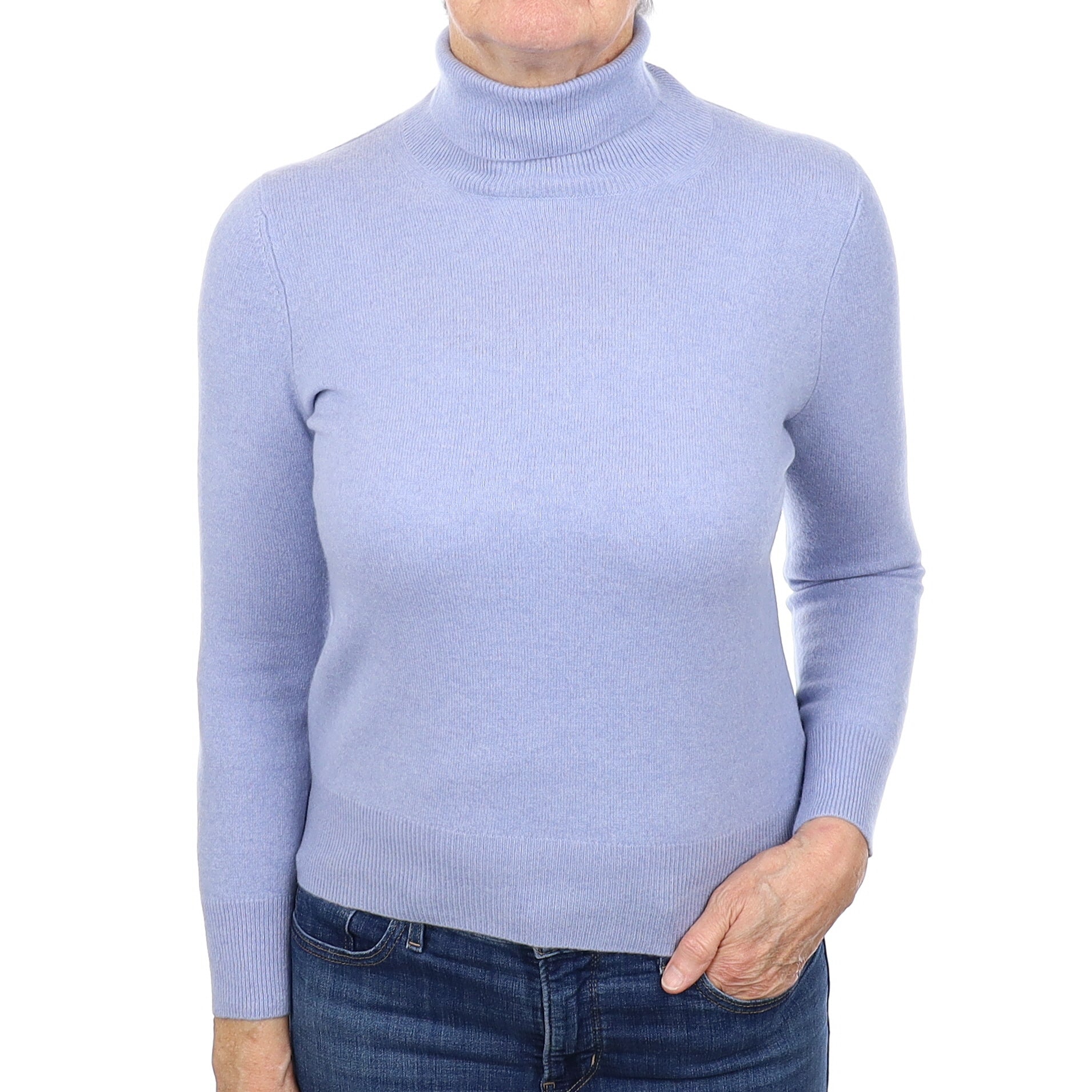 Sky Blue Cashmere Polo Neck Jumper Medium