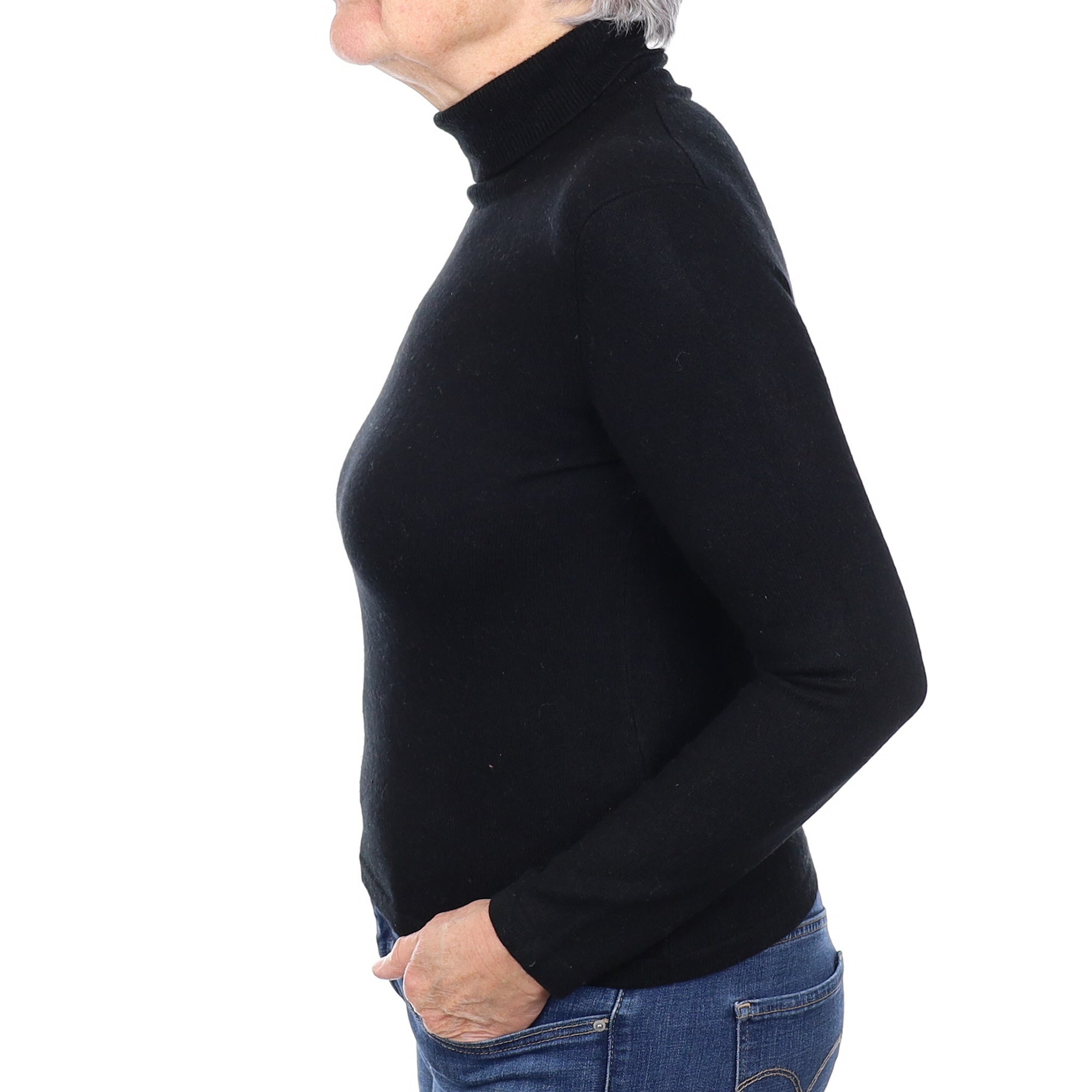 Black Cashmere Polo Neck Jumper Medium