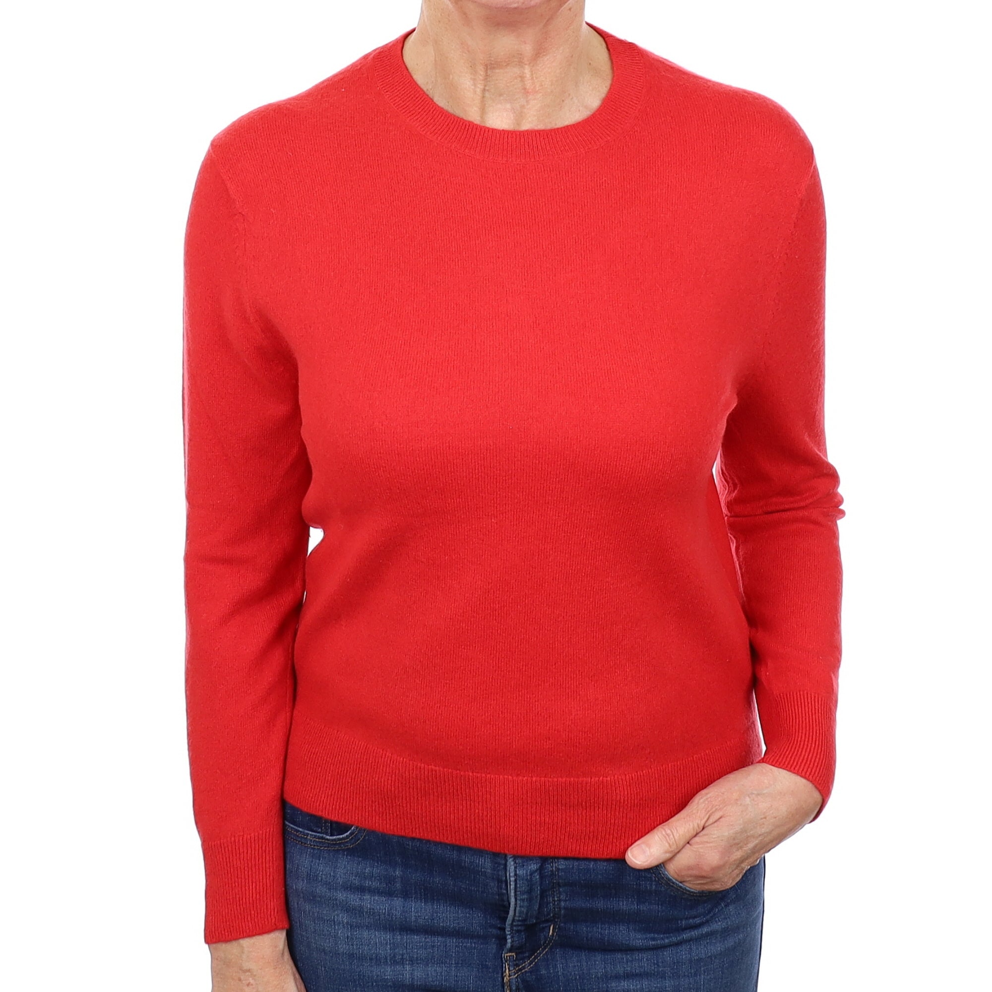 Vermillion Red Cashmere Crew Neck Jumper Medium