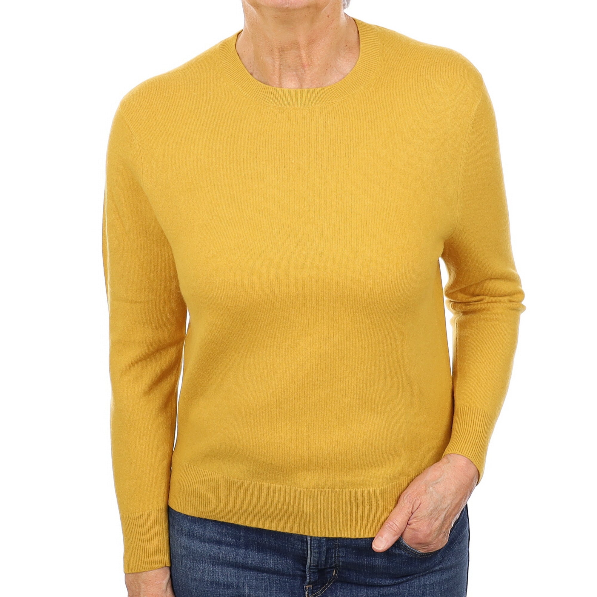 Mustard Yellow Cashmere Crew Neck Jumper Medium
