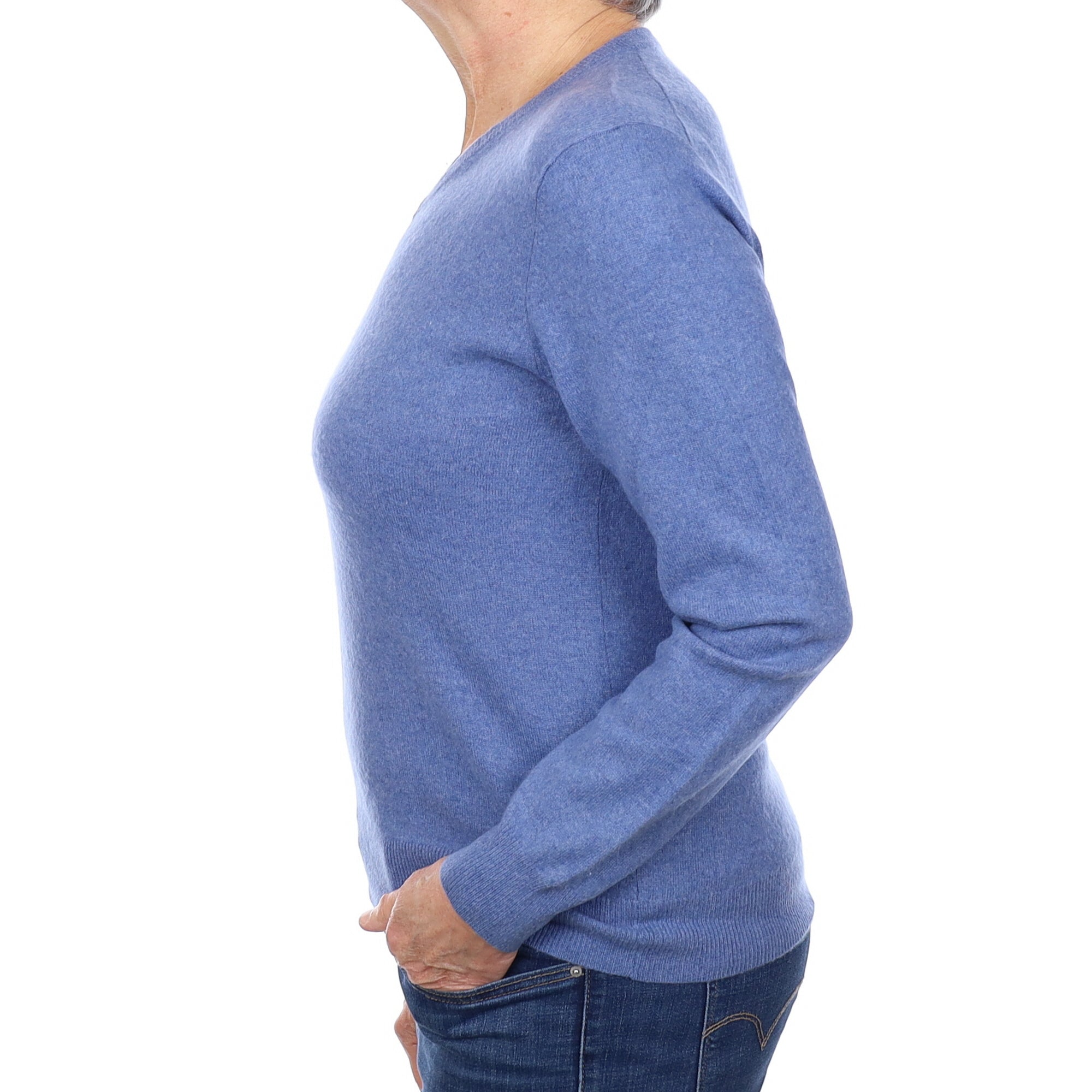 Denim Blue Cashmere V Neck Jumper Medium