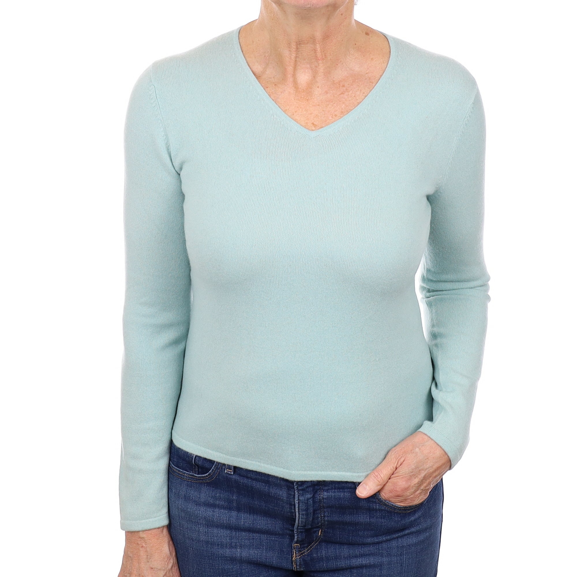 Hazy Mint Cashmere V Neck Jumper Medium