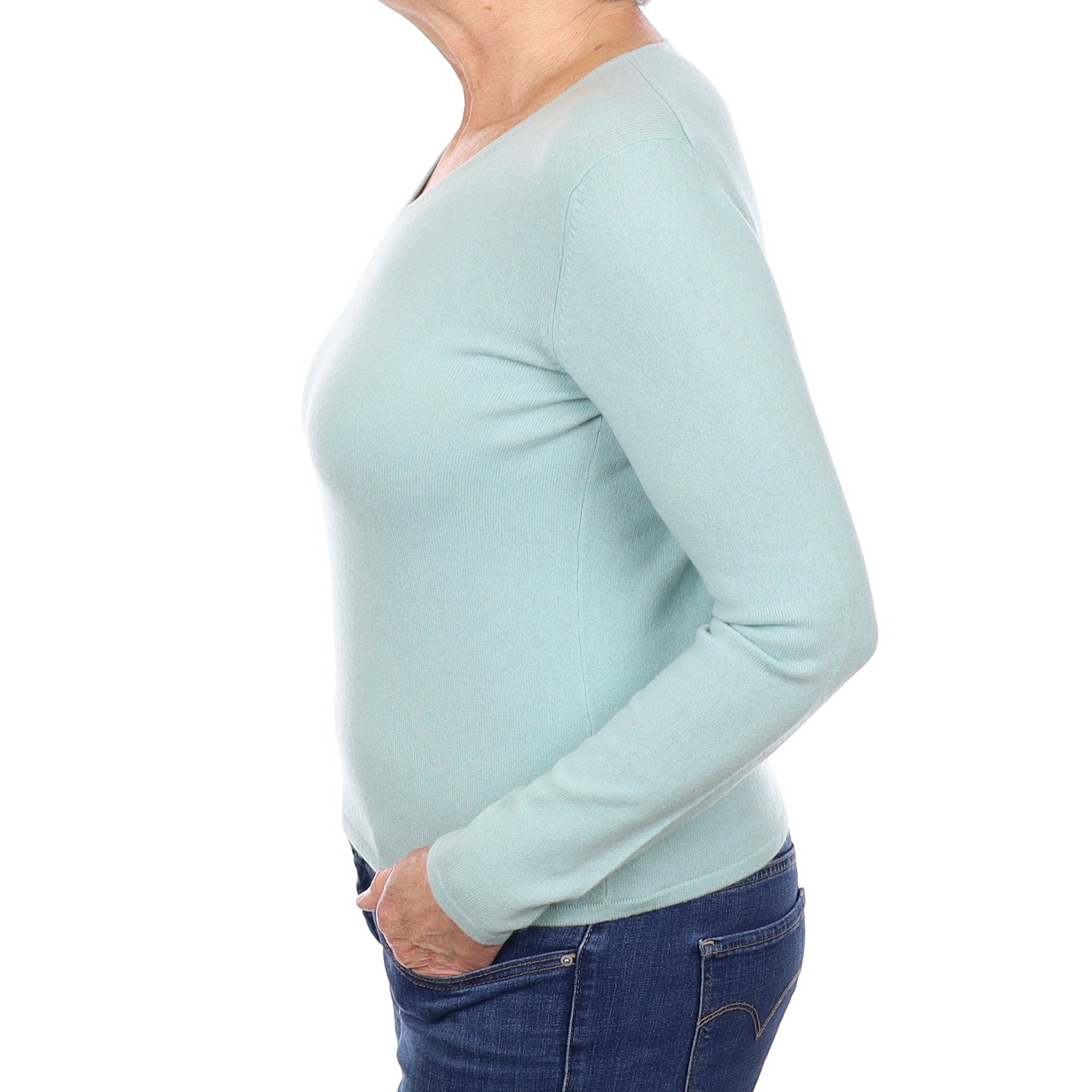 Hazy Mint Cashmere V Neck Jumper Medium