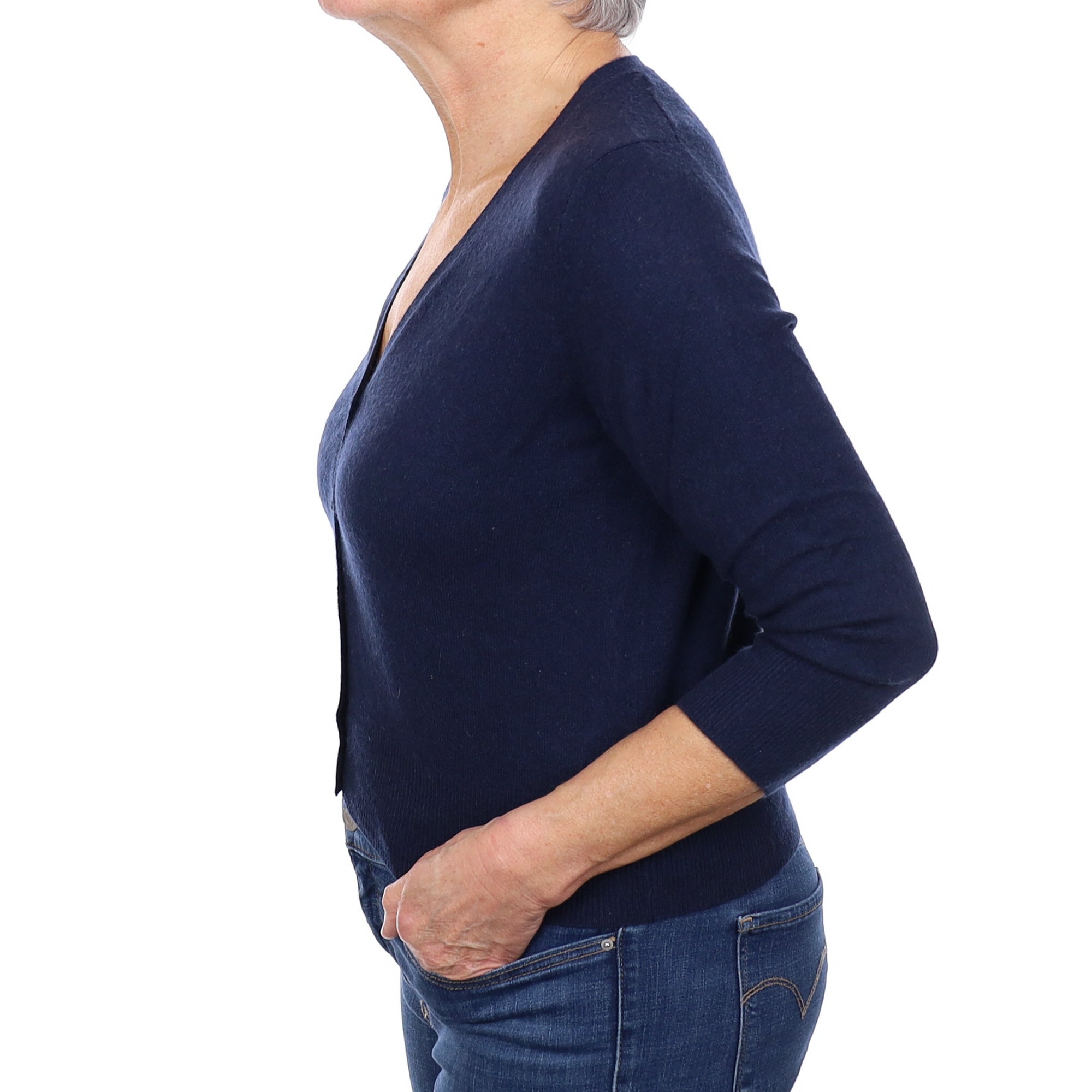 Navy Cashmere V Neck Cardigan Medium