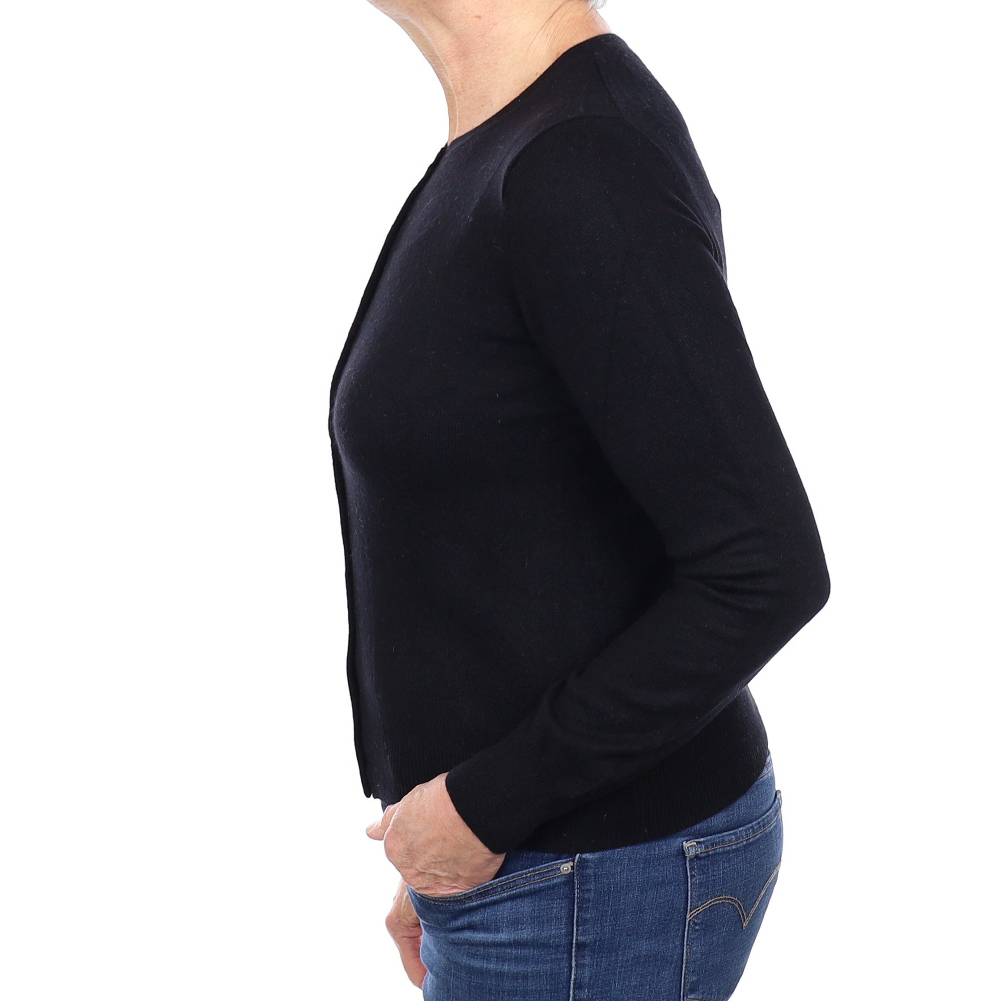Black Cashmere Crew Neck Cardigan Medium