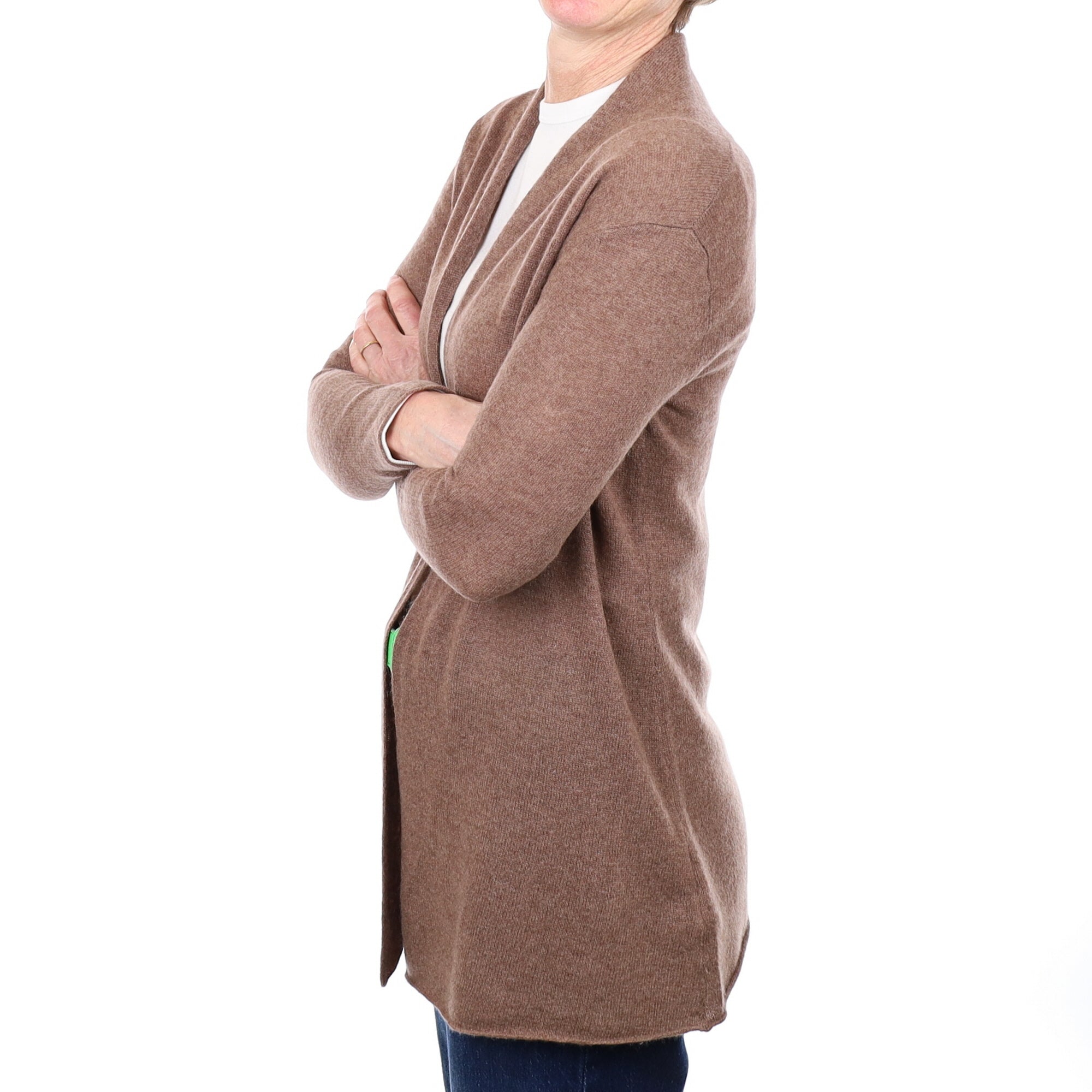 Mocha Brown Cashmere Edge to Edge Cardigan Small
