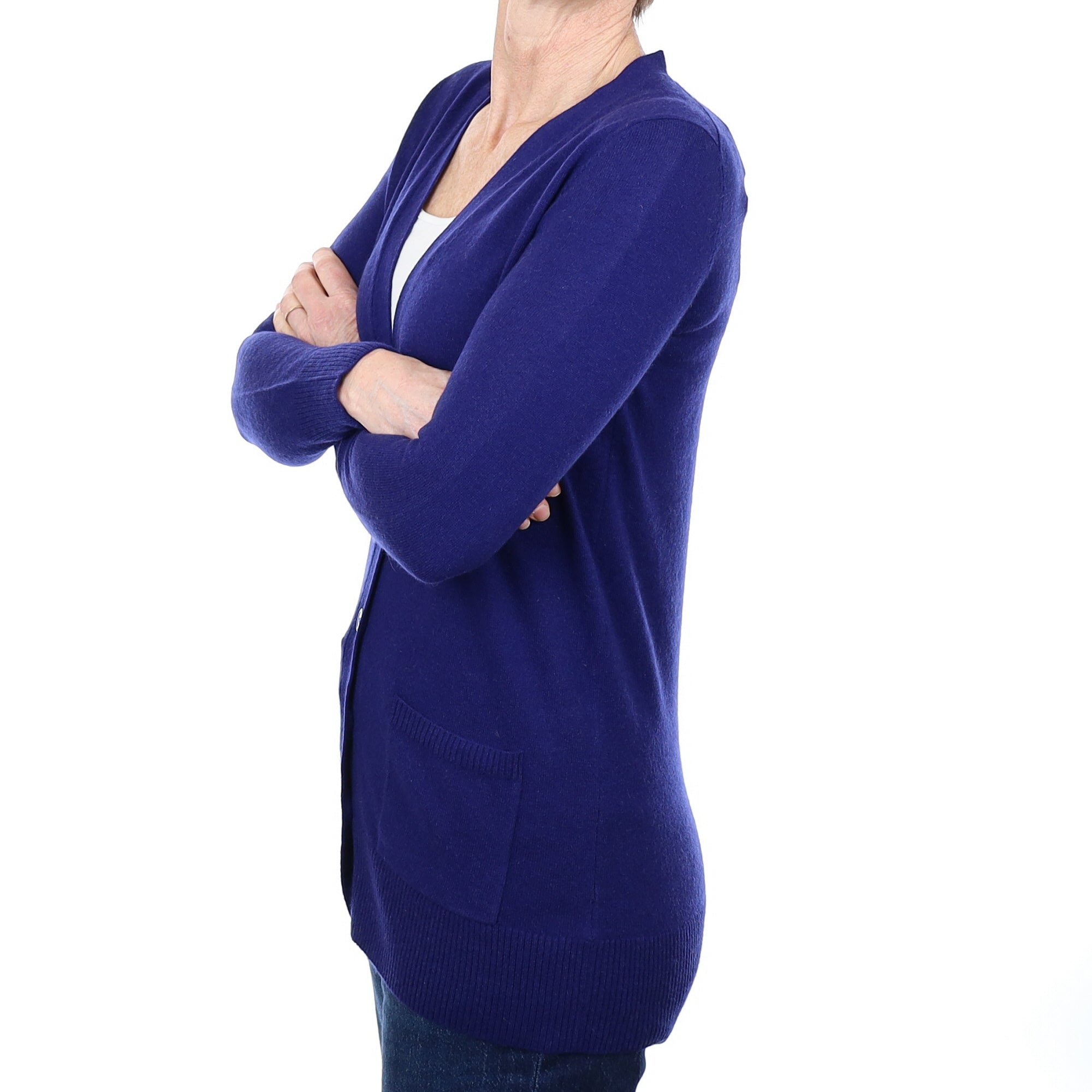 Deep Blue Cashmere Longline V Neck Cardigan With Pockets Small