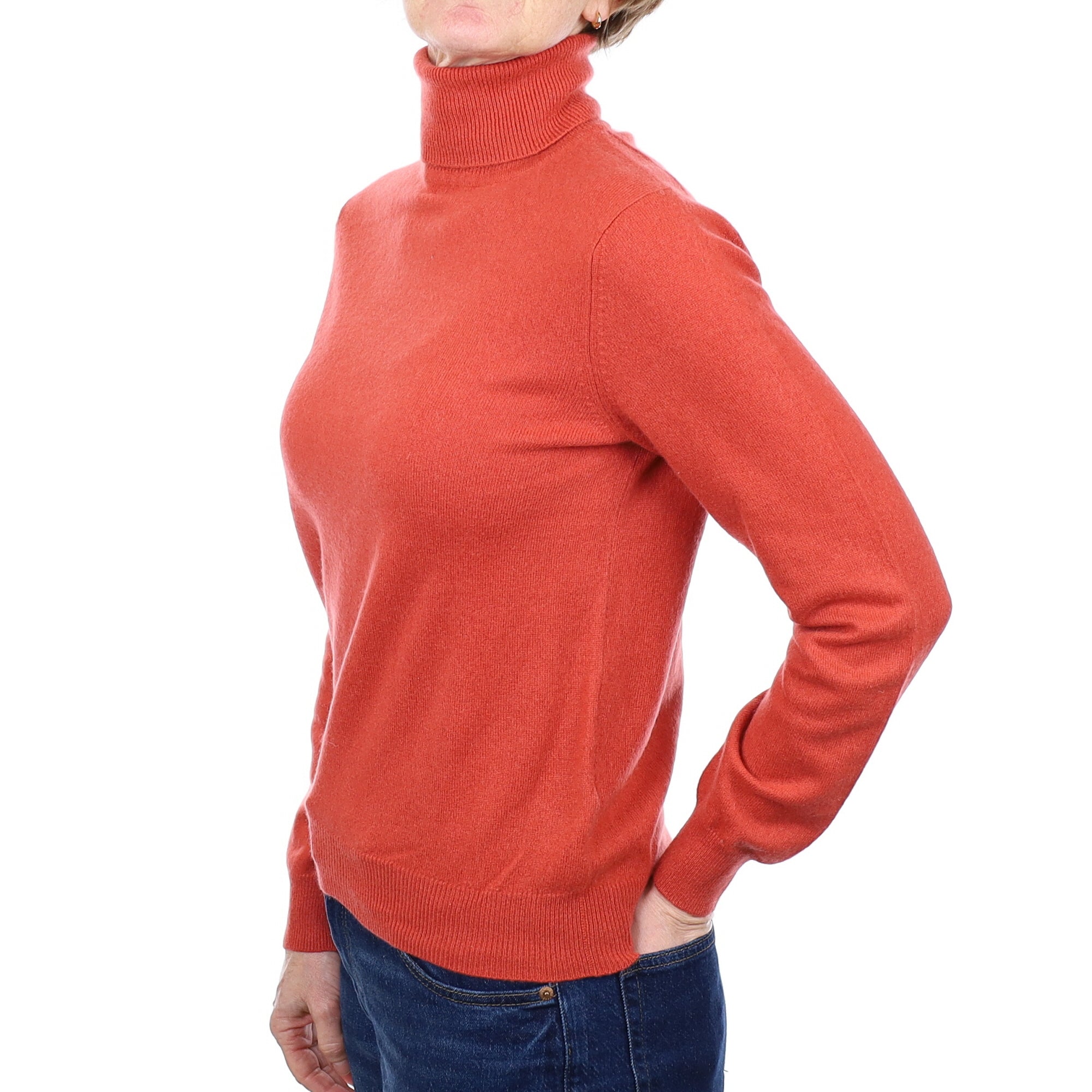 Burnt Orange Cashmere Polo Neck Jumper Small