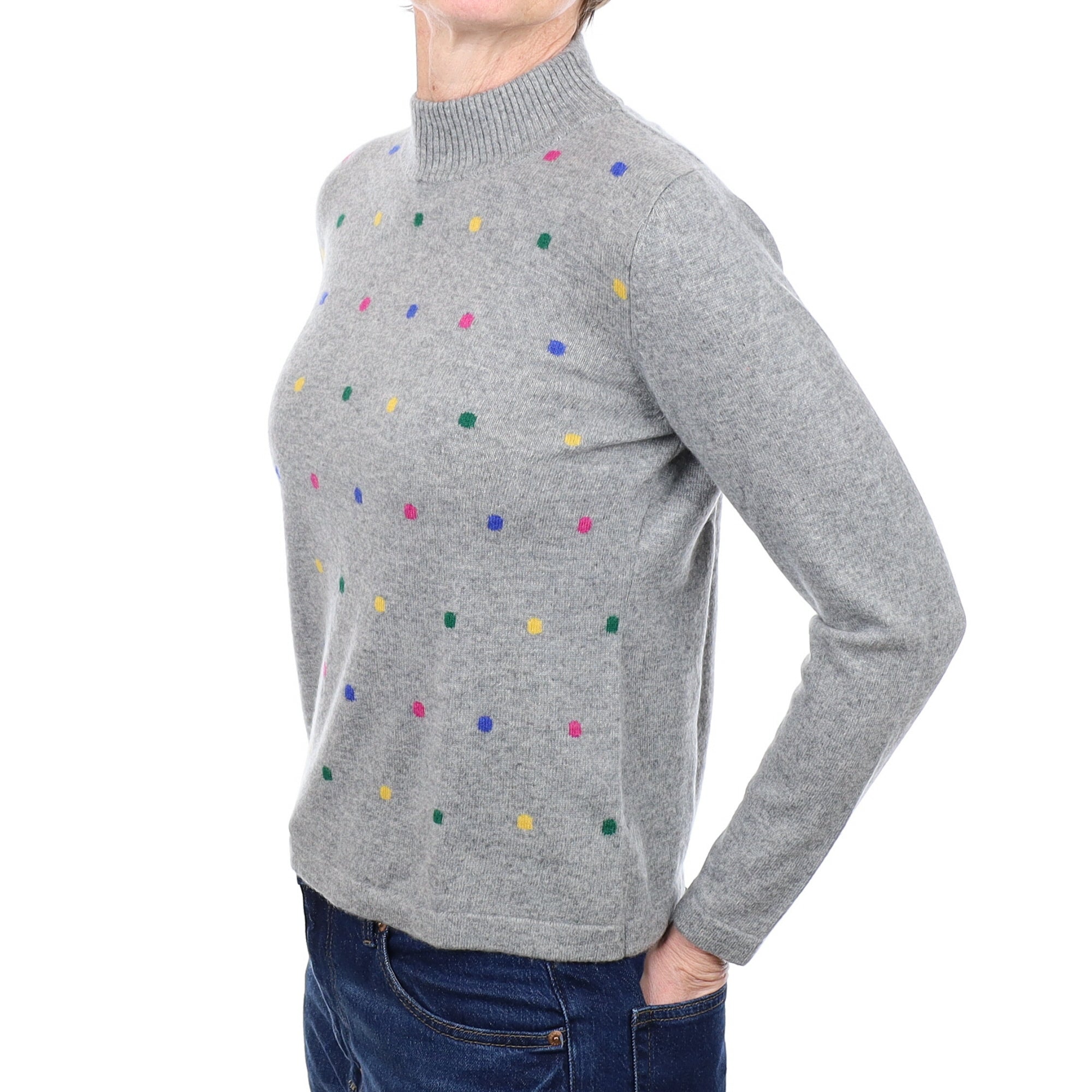 Ash Grey Spot Cashmere Turtle Neck Jumper Small